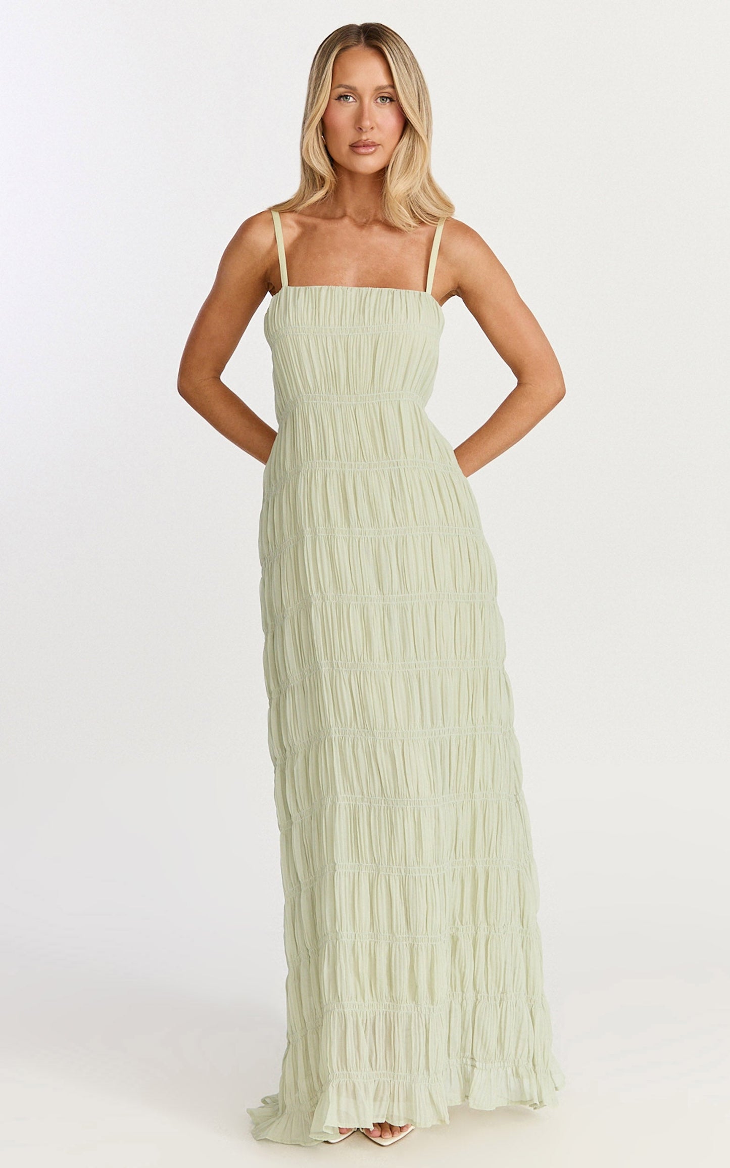 Cleo Maxi Dress - Textured Detail Dress in Sage