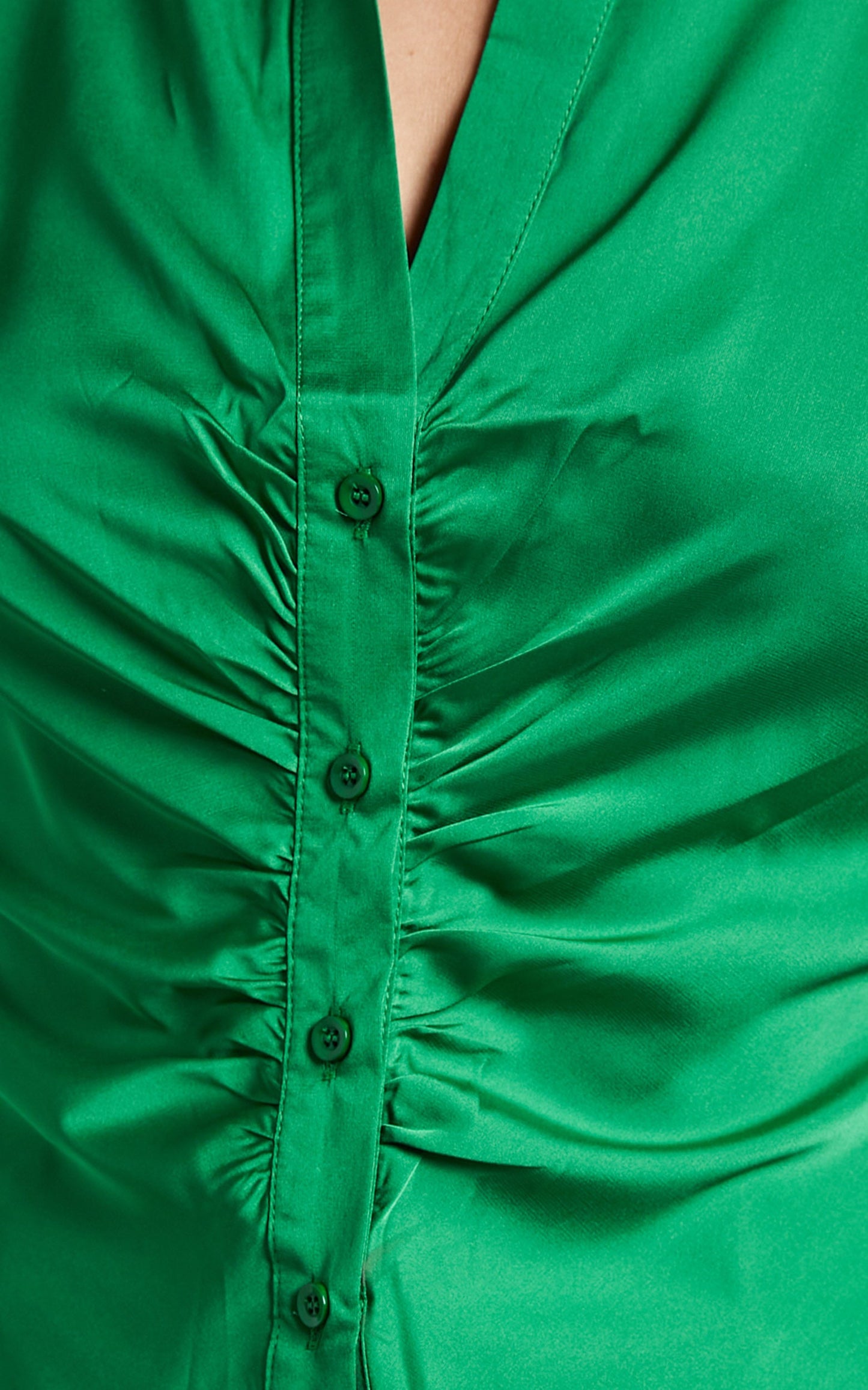 Cleone Ruched Front Collared Blouse in Green