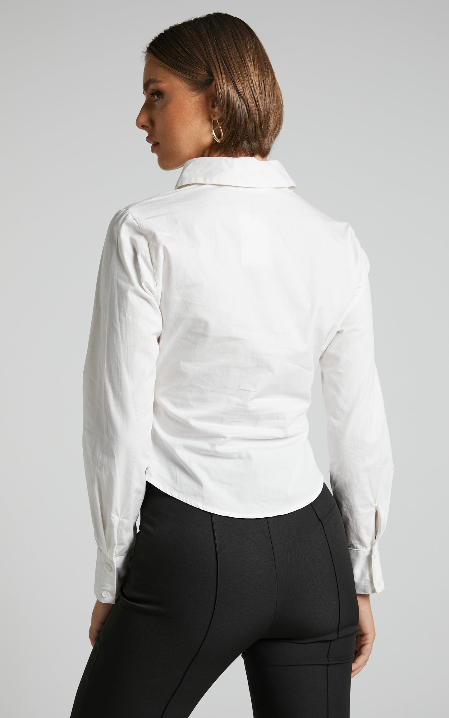 Cleone Shirt - Ruched Front Button Up Shirt in White