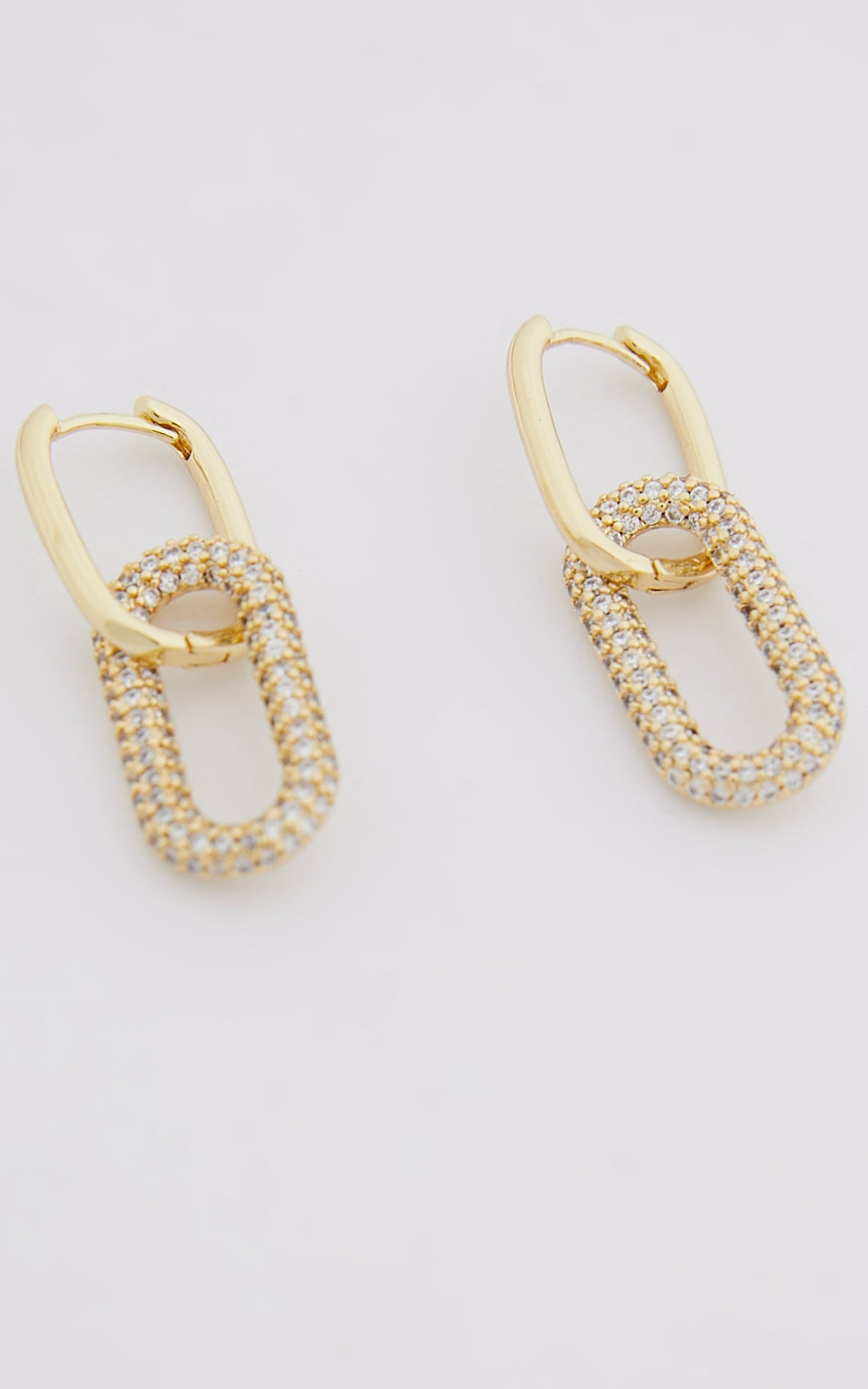 Clover Oval Link Diamante Hoop Earrings in Gold