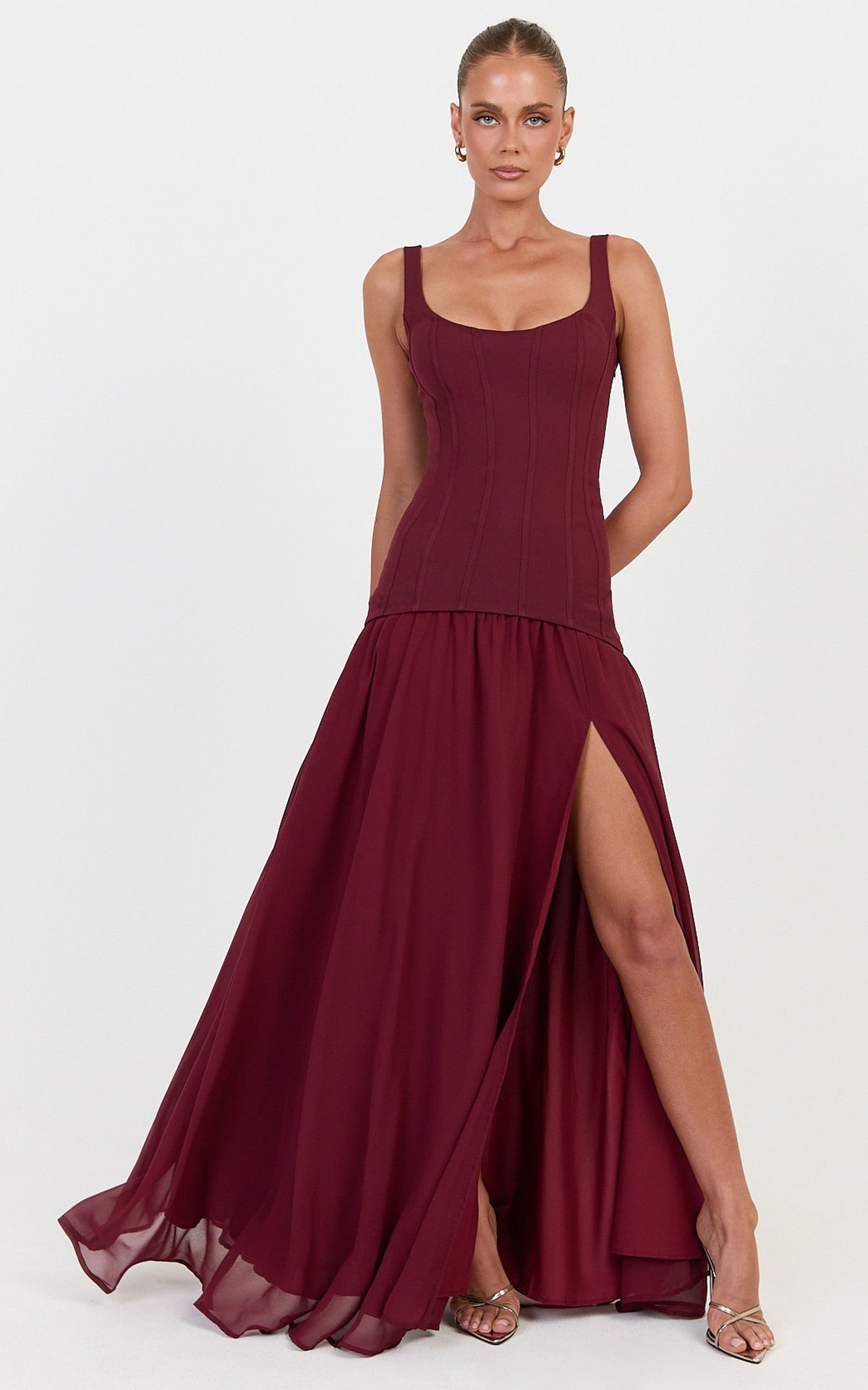 Coco Maxi Dress - Corset Bodice Fit And Flare Dress in Plum
