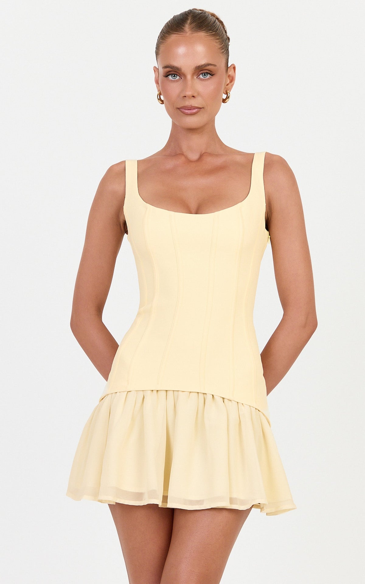 Coco Mini Dress - Corset Bodice Fit And Flare Dress in Butter Yellow