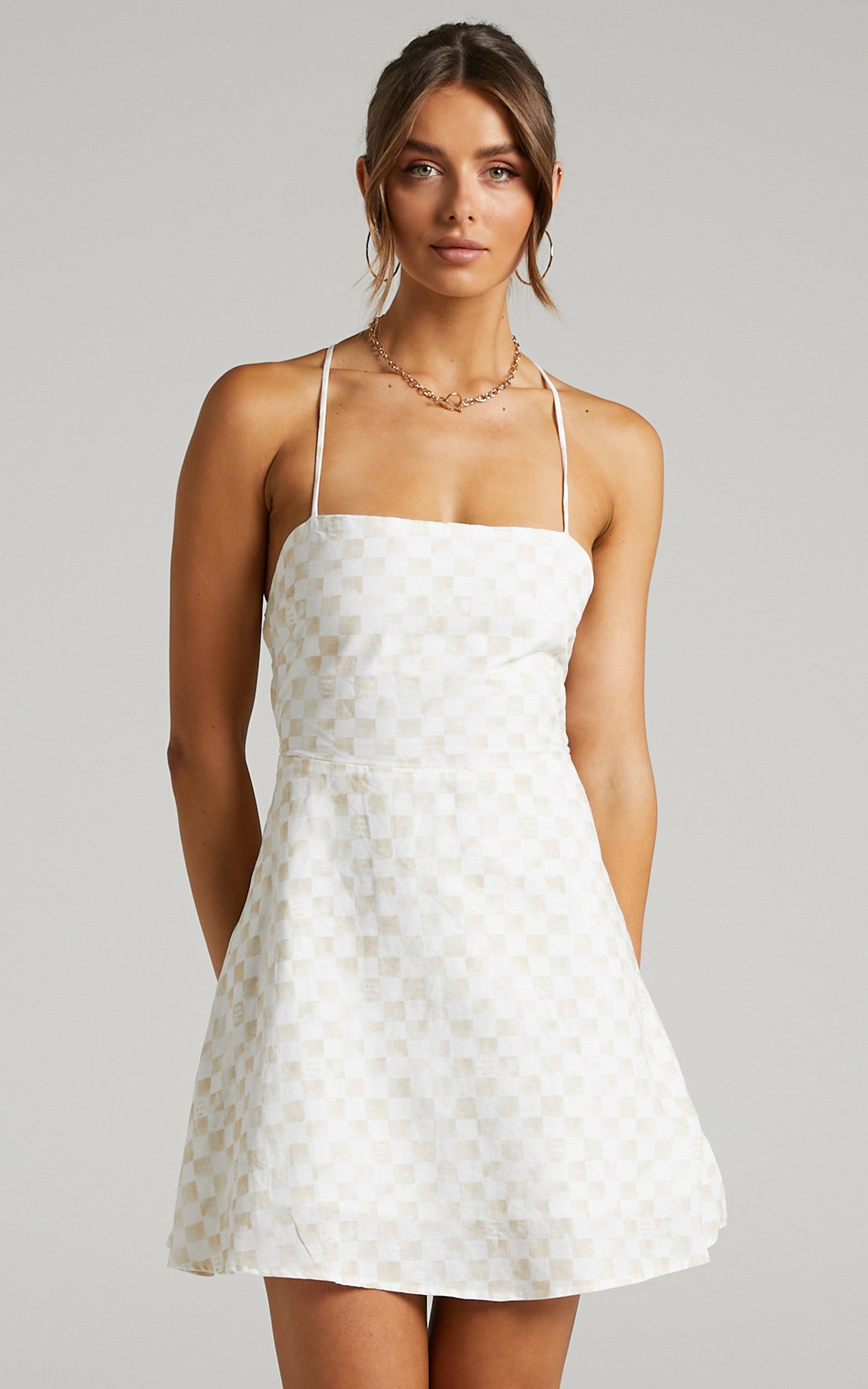 Cools Club - 90s Mini Dress in Sand Checker
