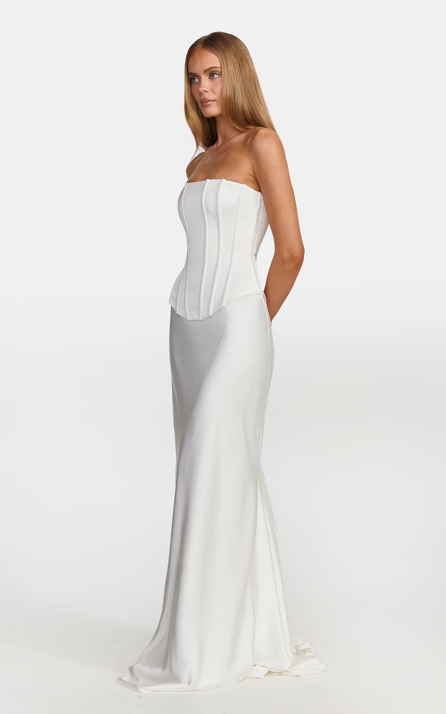 Carrie Maxi Skirt - Bias Cut Skirt With Train in White