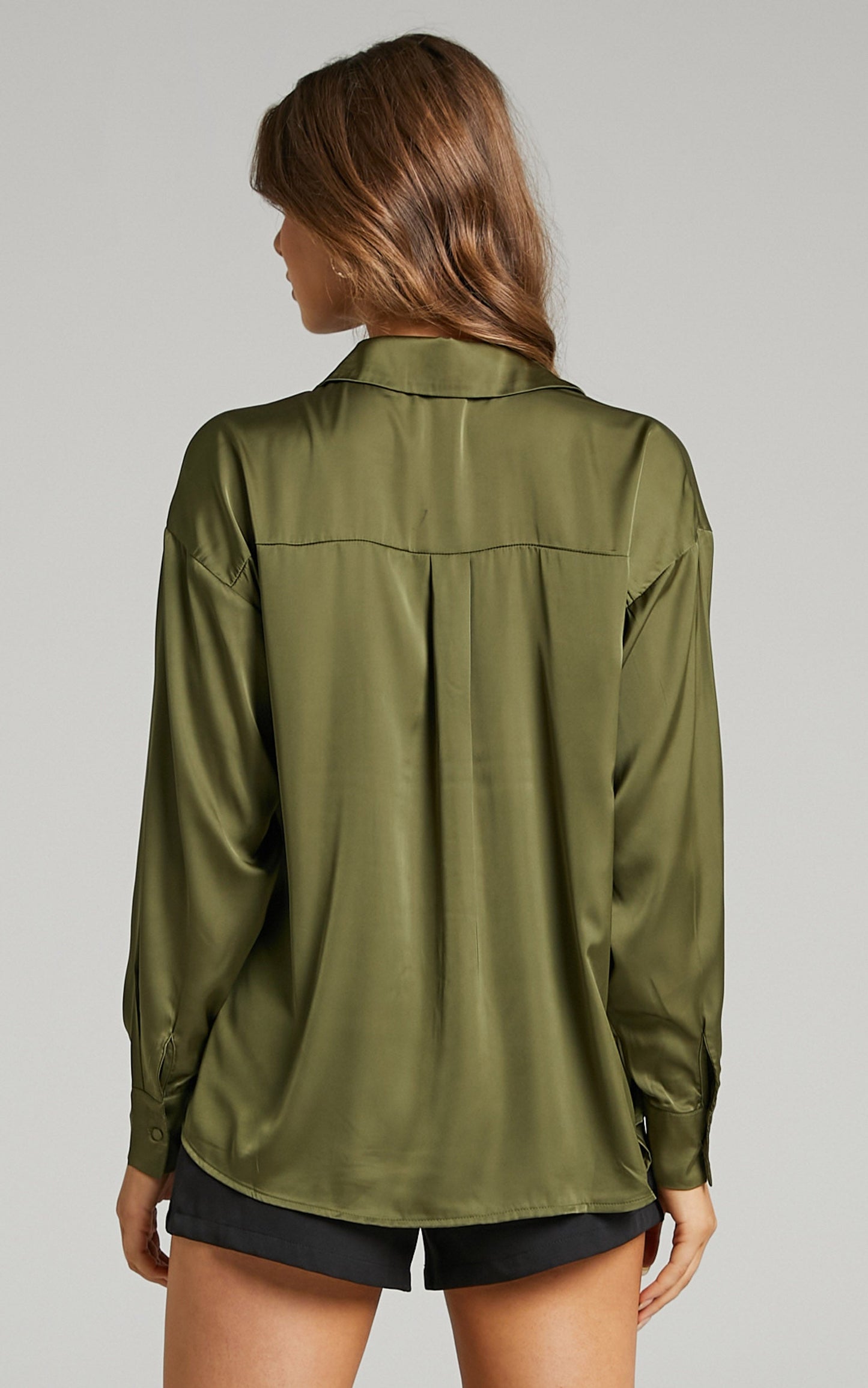 Blaze Shirt - Oversized Relaxed Shirt in Olive Satin