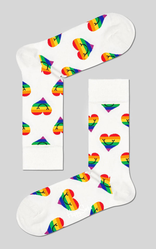 Happy Socks - Pride Heart Sock in White/Rainbow