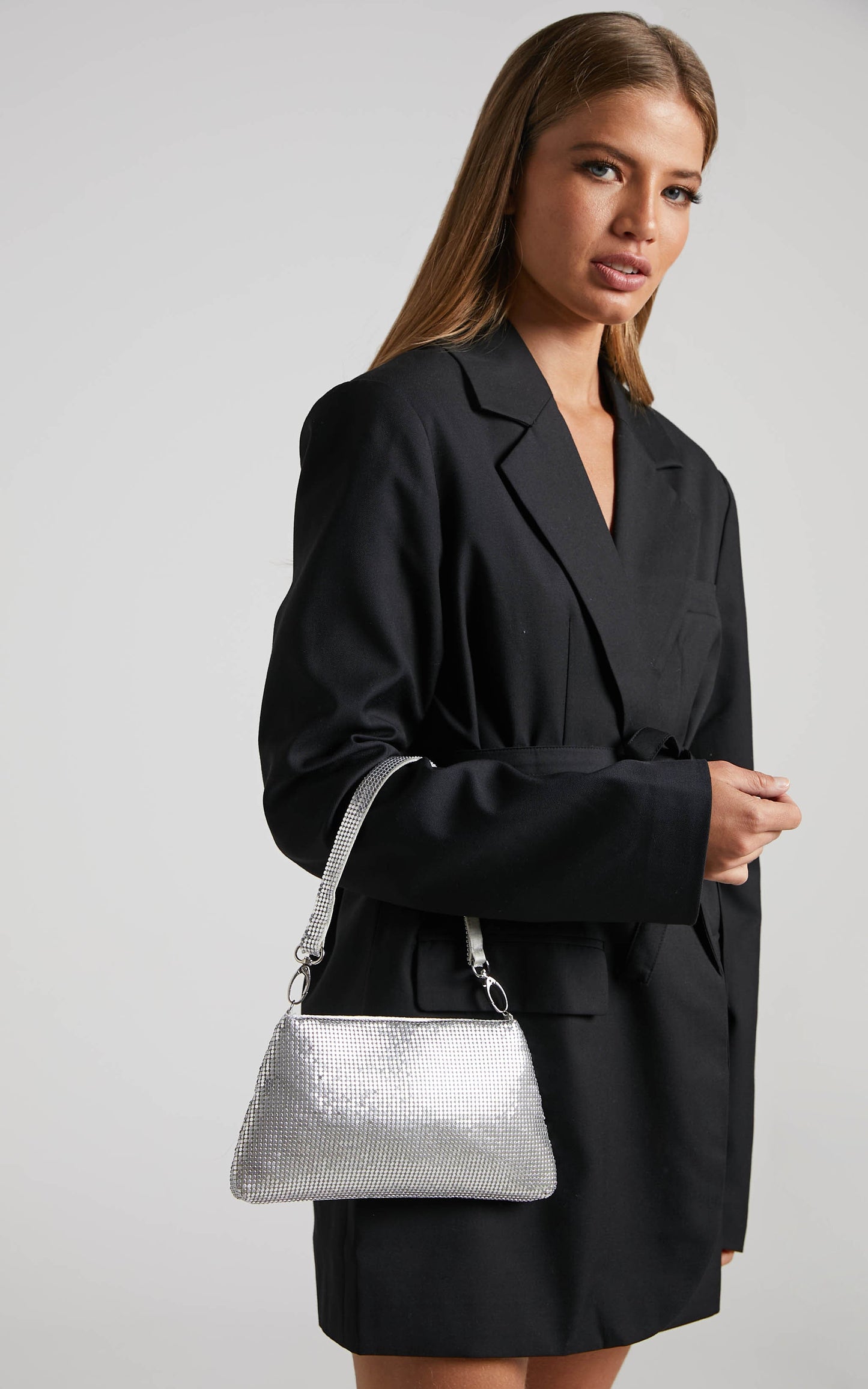 Shajara Sequin Shoulder Bag in Silver