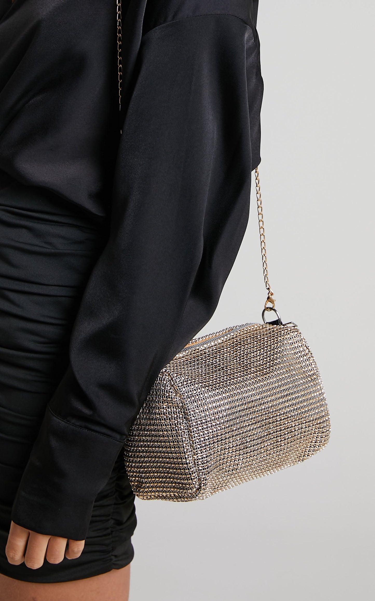 Zephira Gold Chain Strap Diamante Bag in Gold