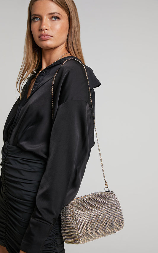Zephira Gold Chain Strap Diamante Bag in Gold