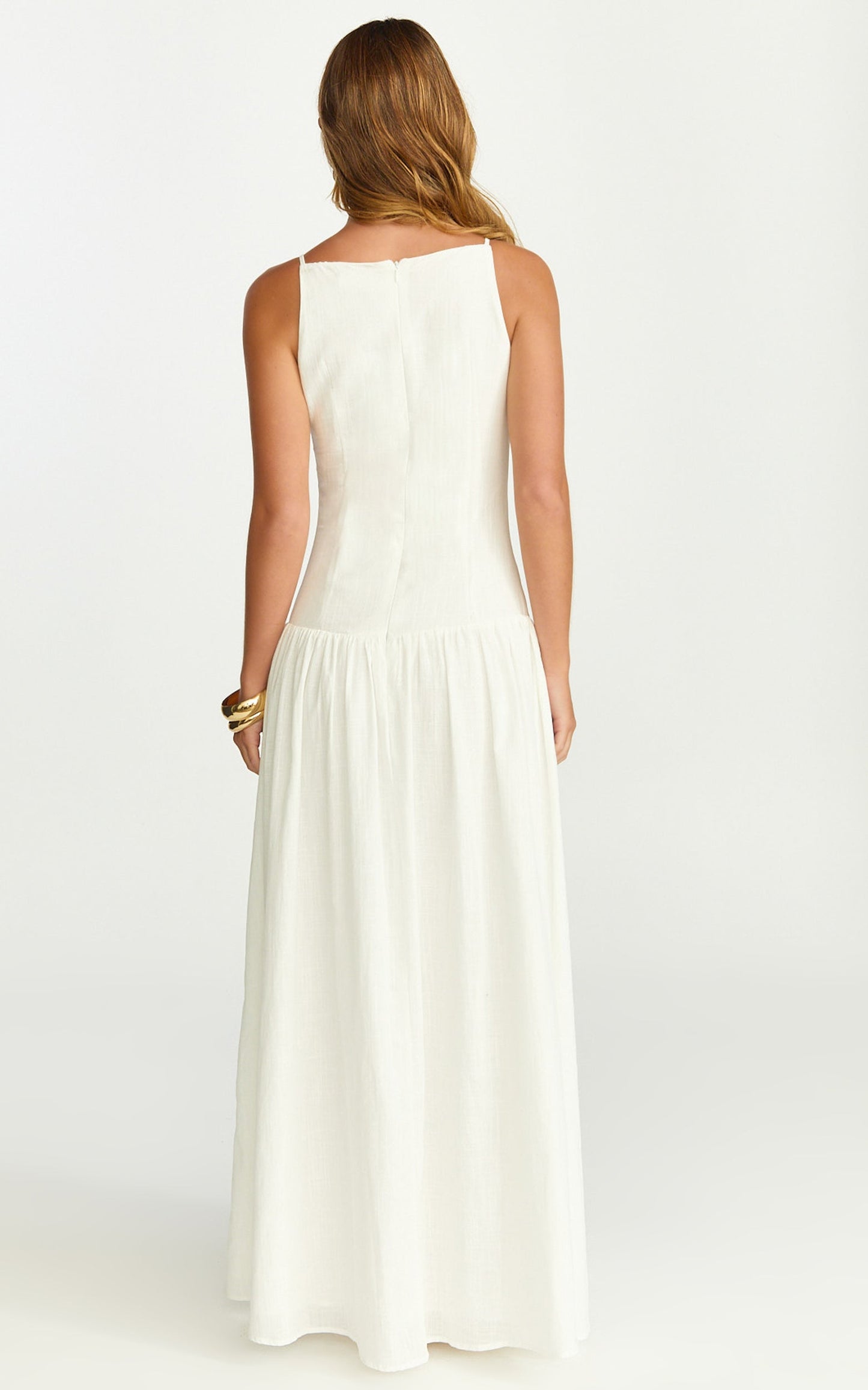 Cortez Maxi Dress - Square Neck Button Down Dropped Waist Dress in White