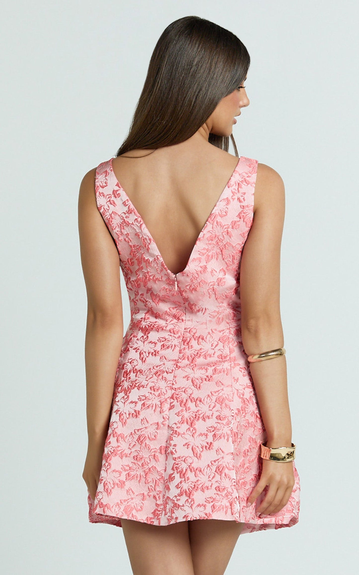 Courtney Mini Dress - Boat Neck Fit and Flare Dress in Pink