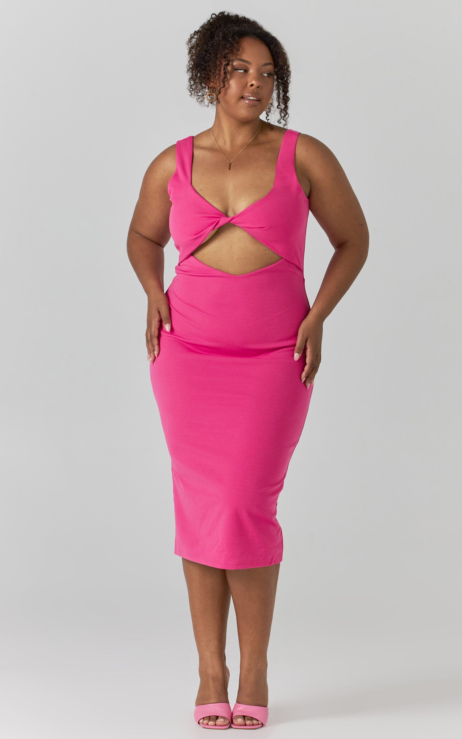 Coyote Twist Detail Midi Dress in Pink