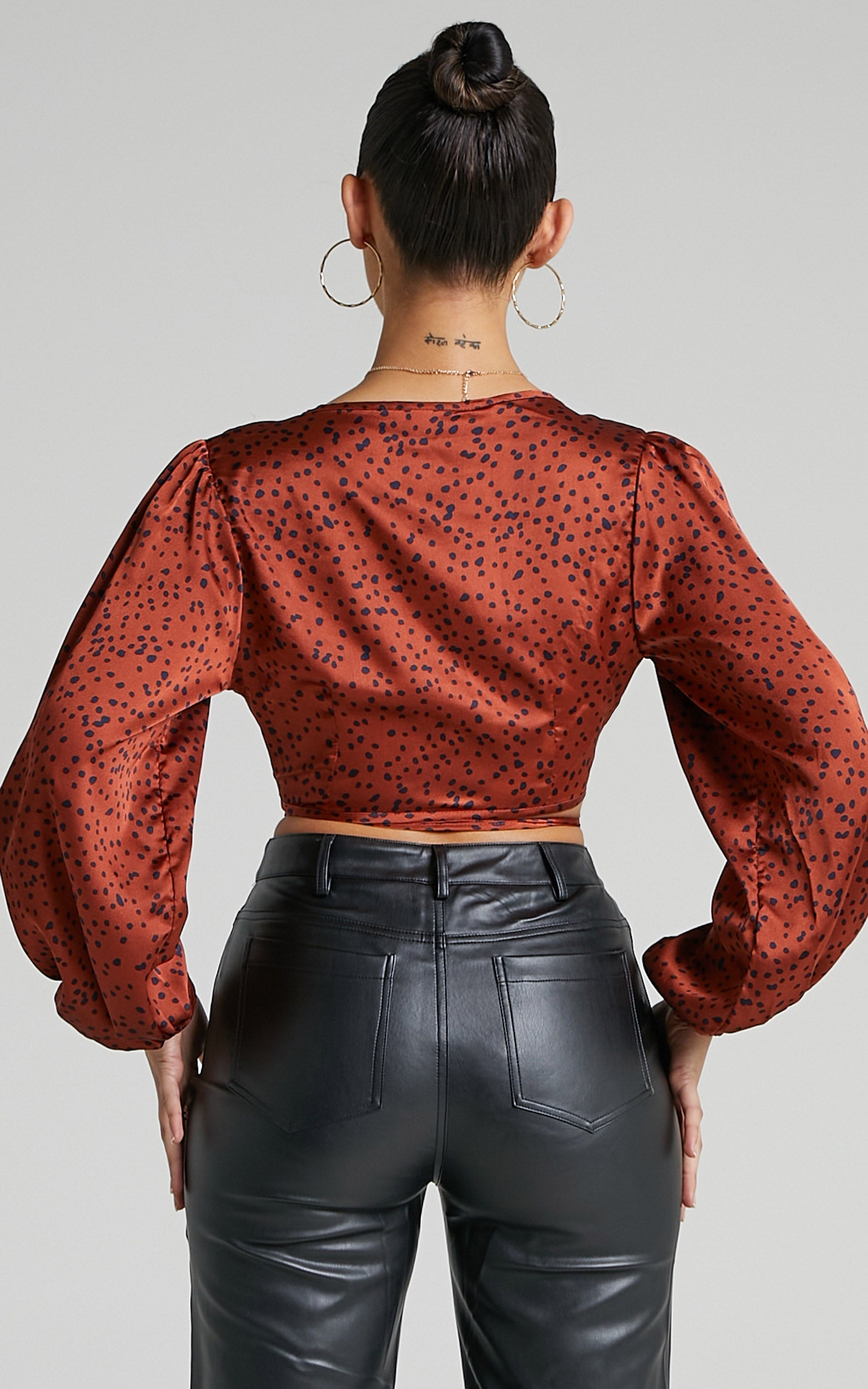 Cressy Top - Long Sleeve Wrap Tie Top in Copper Spot