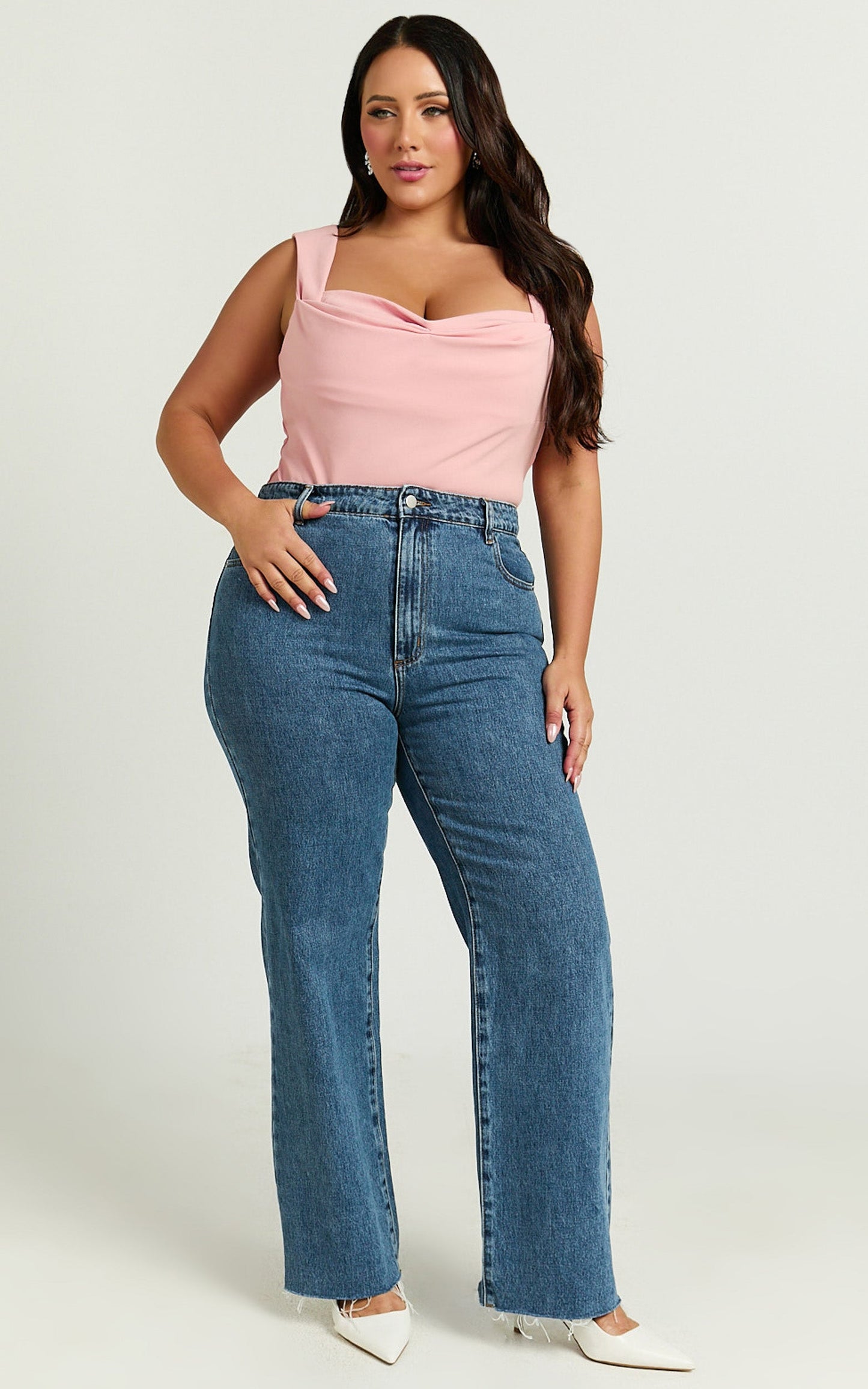 Donna Top - Cowl Neck Corset Top in Pale Pink
