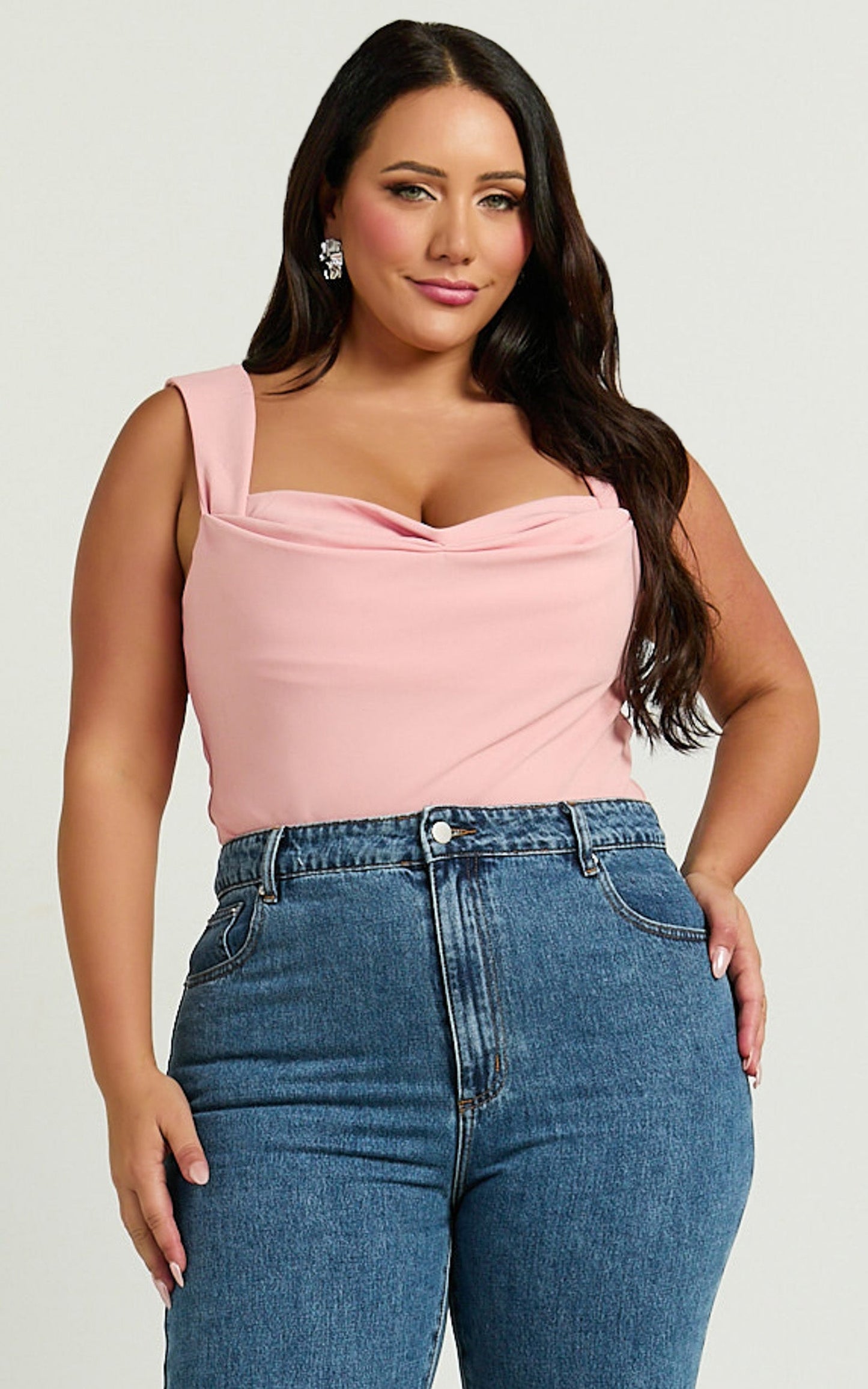 Donna Top - Cowl Neck Corset Top in Pale Pink