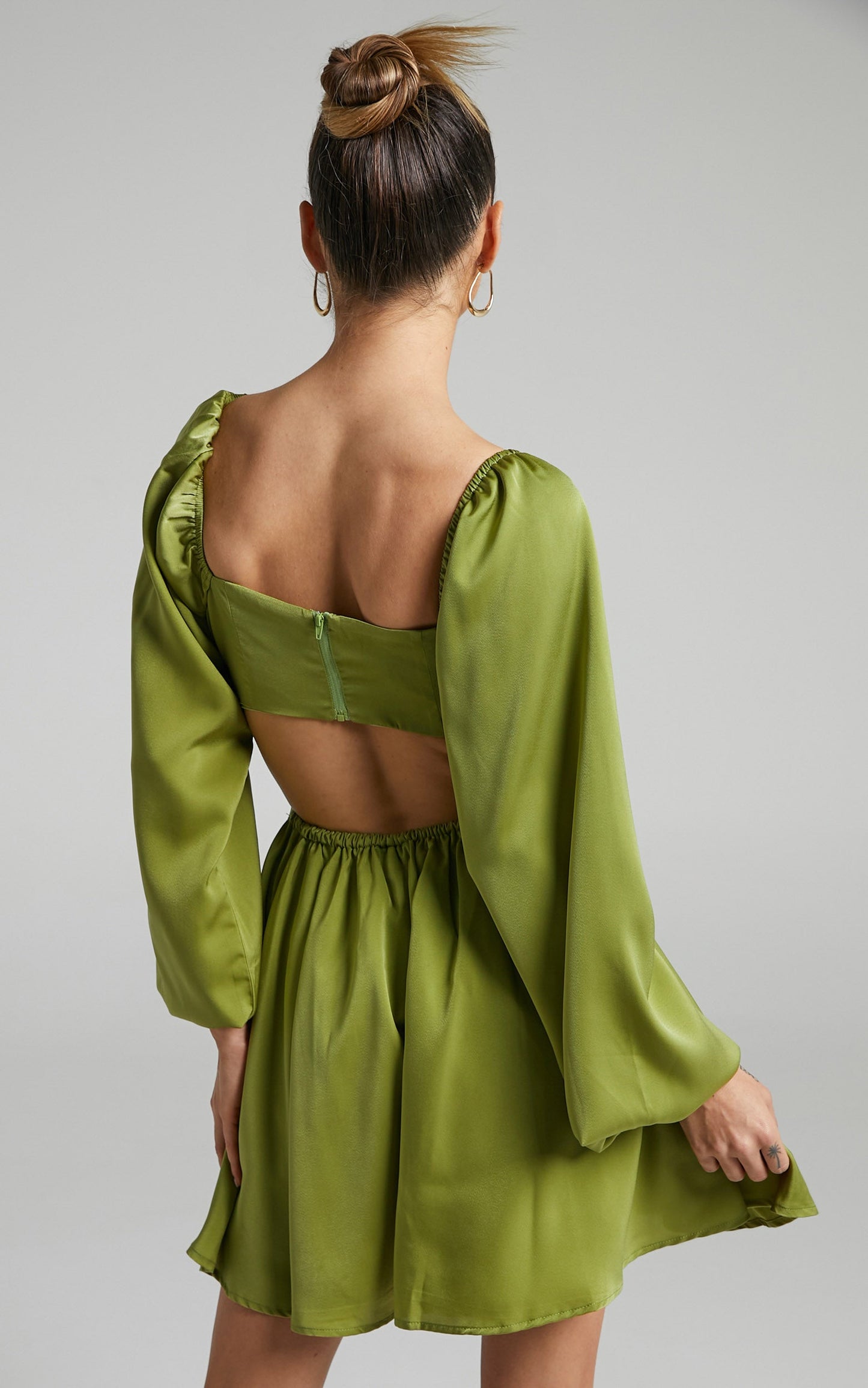 Dolci Mini Dress - Cut Out Long Sleeve Dress in Green