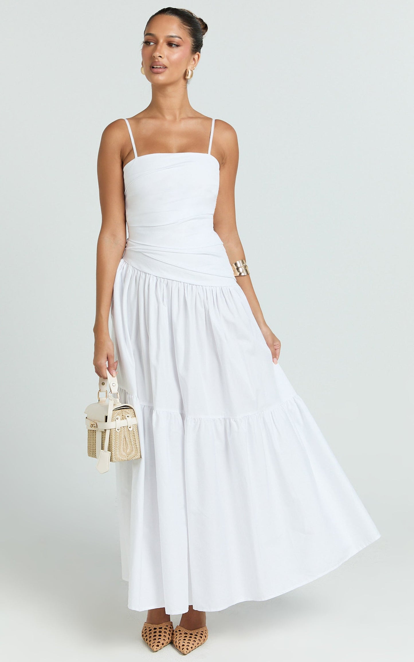 Dani Midi Dress - Aymertical Rushed Waiste Dress in White