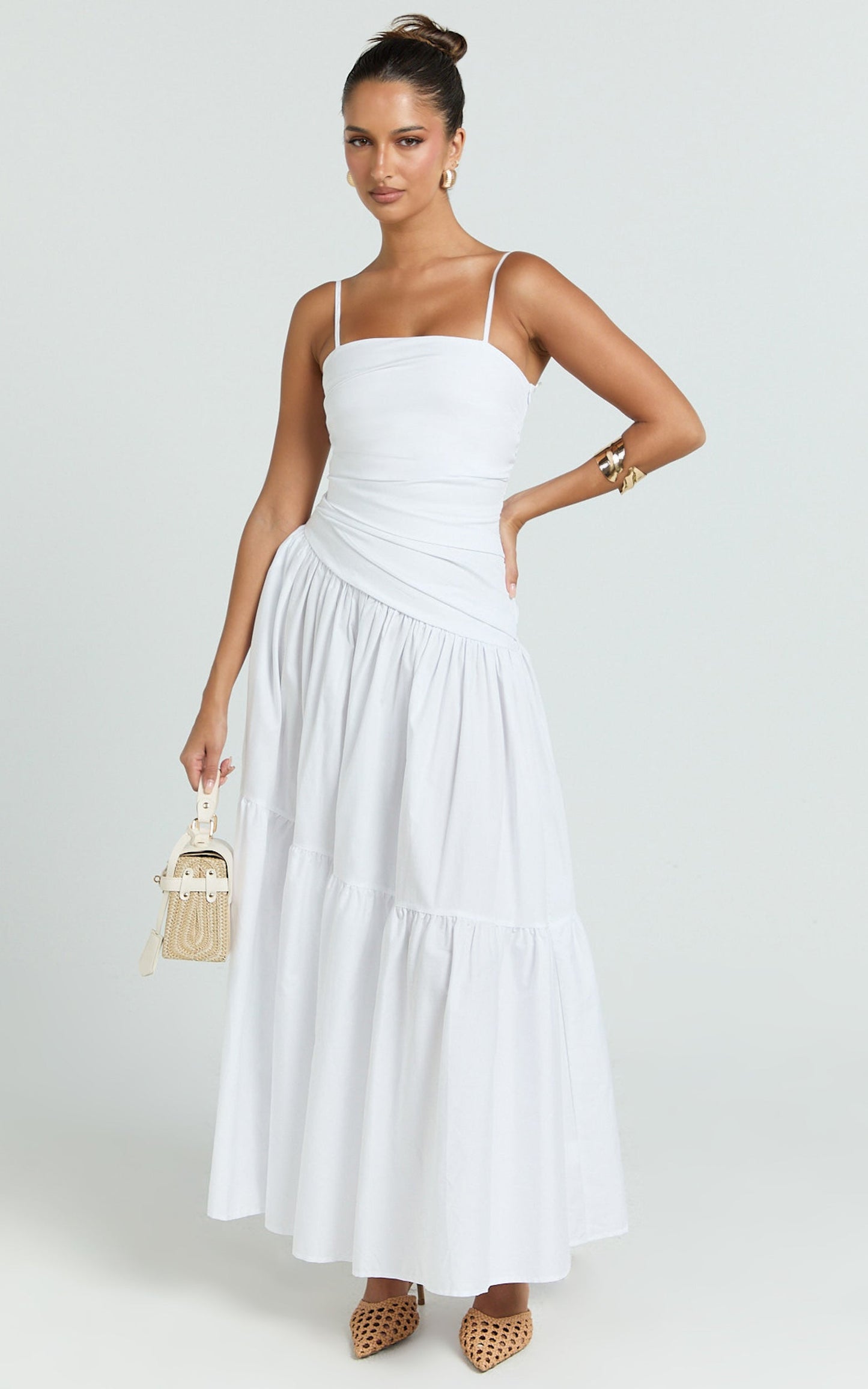 Dani Midi Dress - Aymertical Rushed Waiste Dress in White