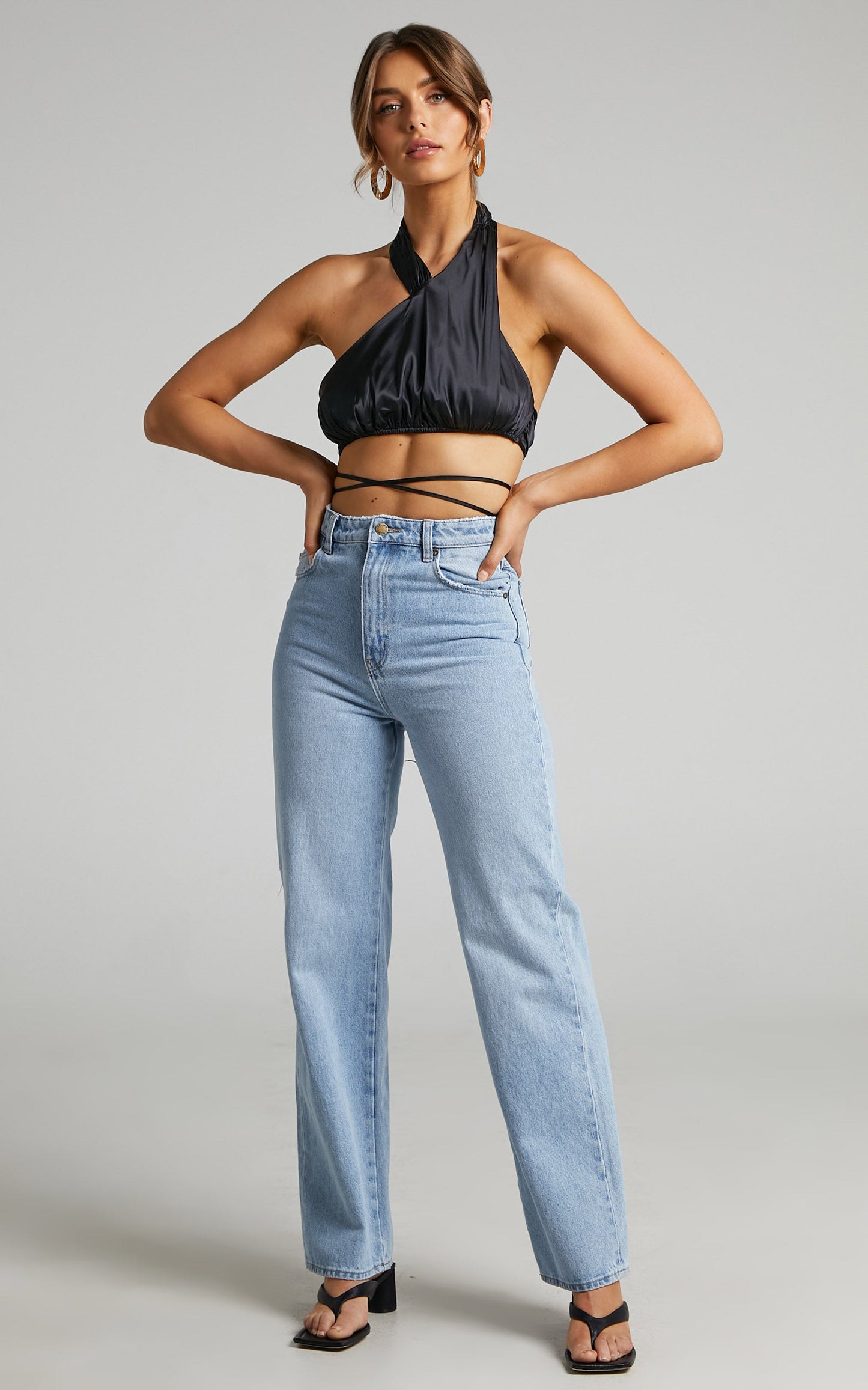 Danielle Bernstein - High Neck Stretch Charmeuse Halter Top in Black