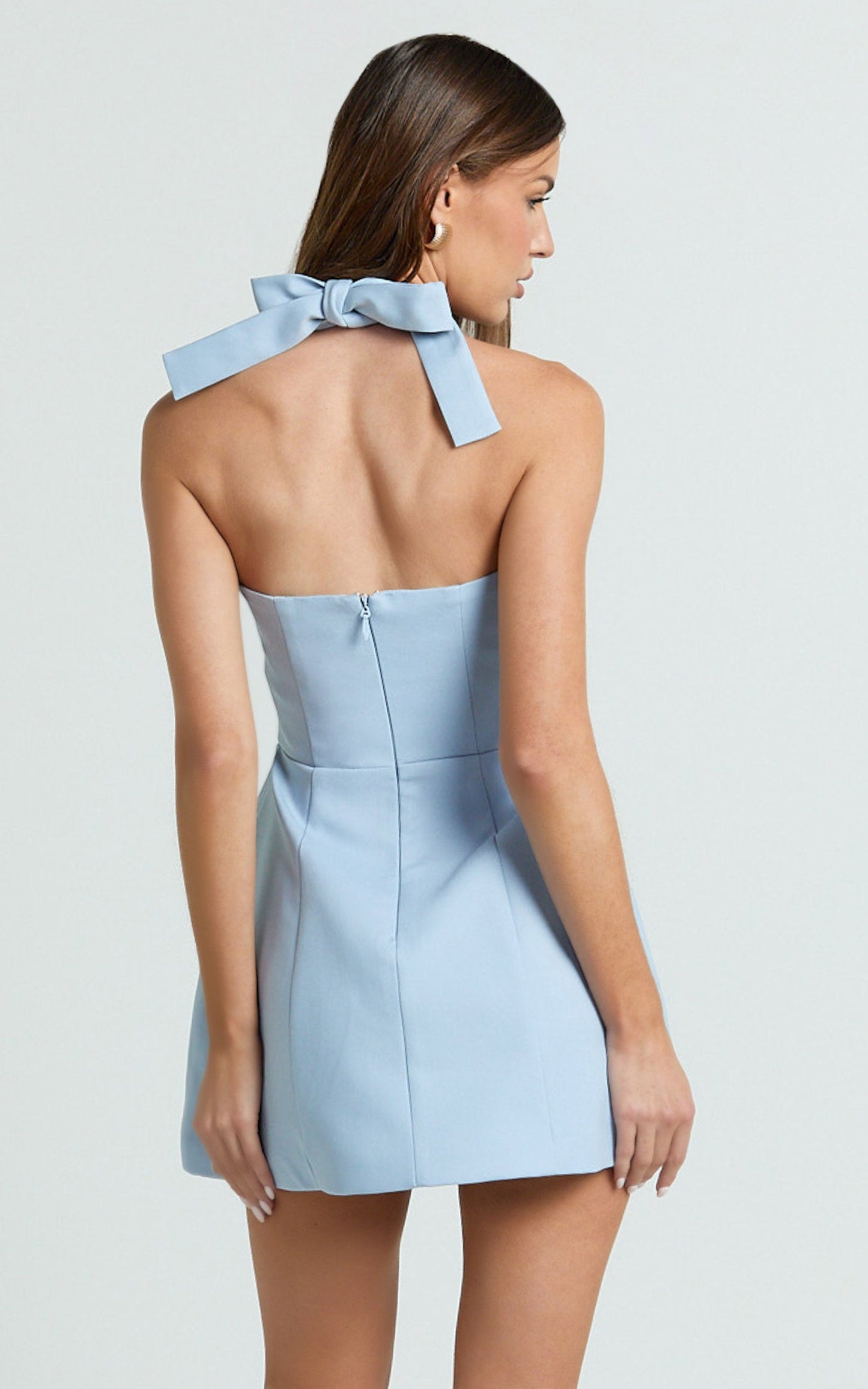 Dante Mini Dress - Halter Neck Tie Tulip Skirt Dress in Soft Blue