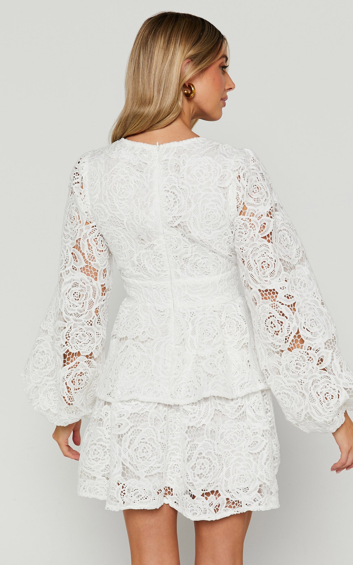 Daphne Mini Dress - Lace Trim Tiered Dress in White