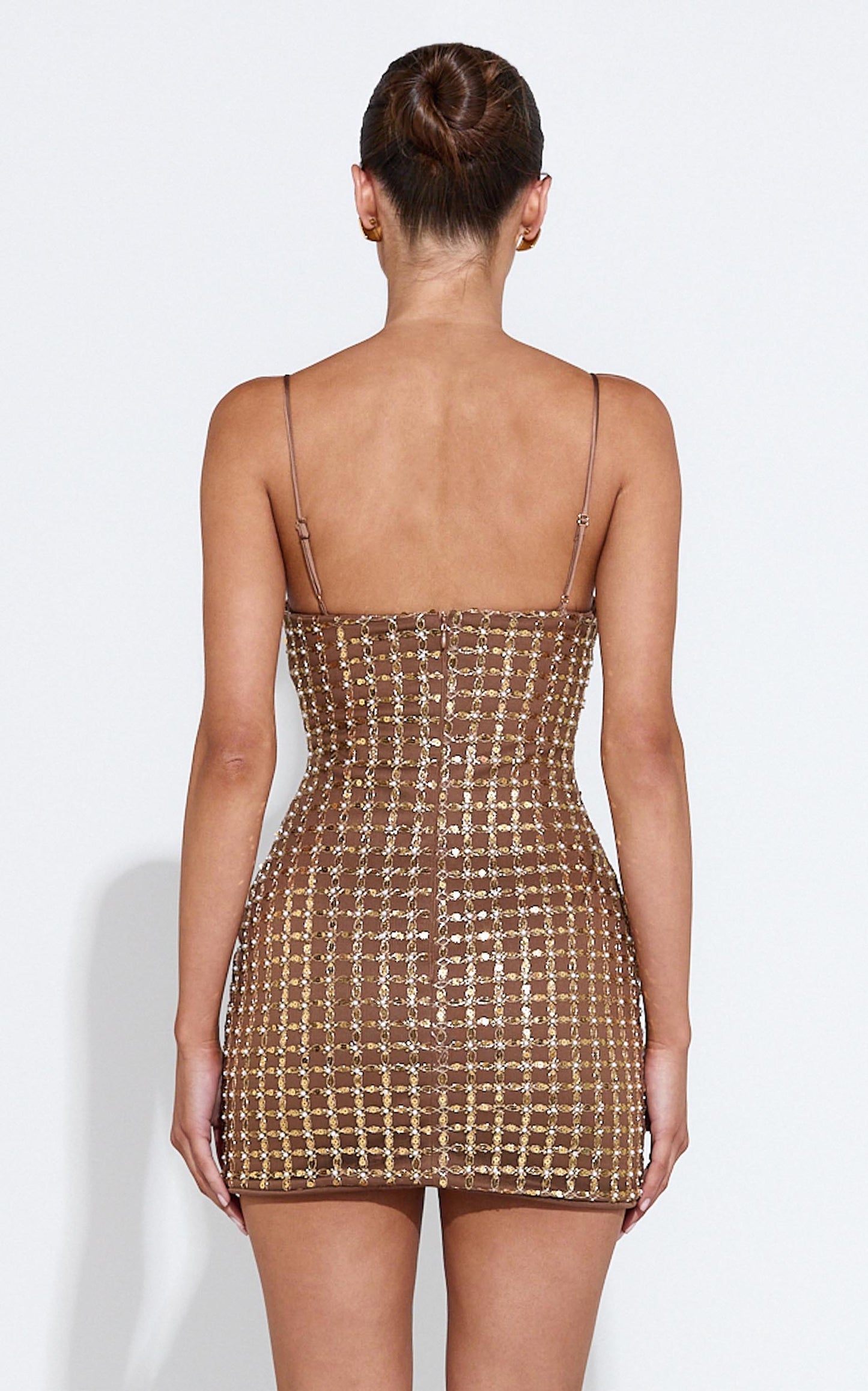 Daphne Mini Dress - Bodycon Sequin Embellished Dress in Gold
