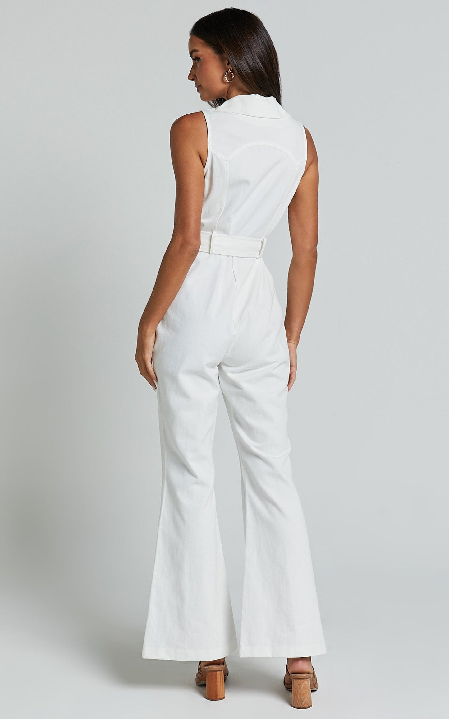 Darian Jumpsuit - Collared Zip Front Belted Jumpsuit in Off White