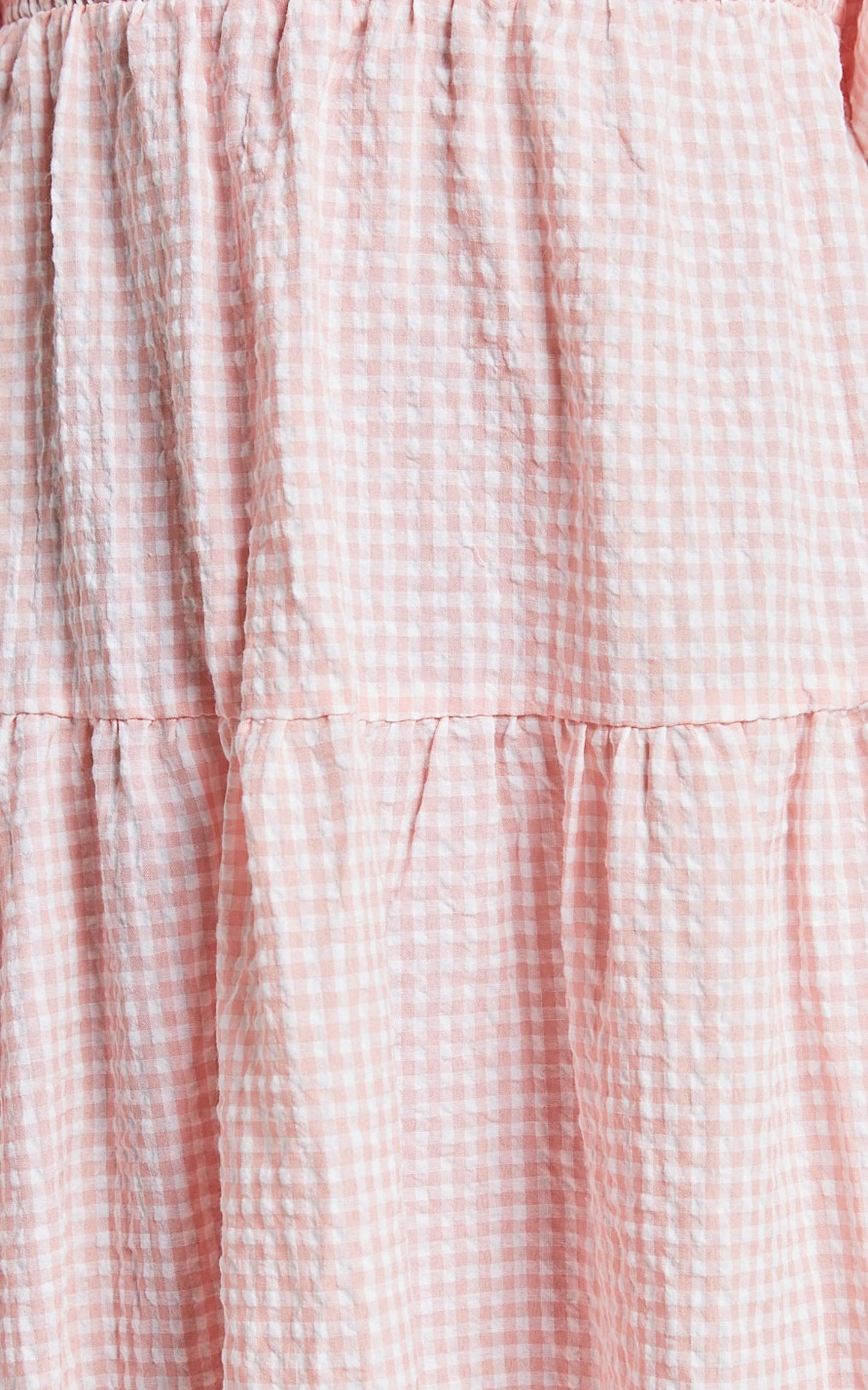 Darlene Midi Dress - Square Neck Long Sleeve Tiered Dress in Rose Gingham Check