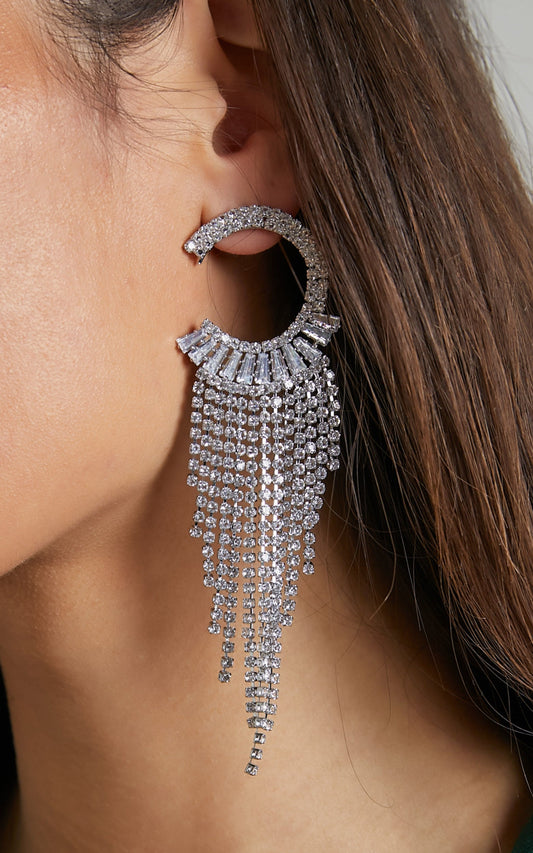 Darna Diamante Drop Earrings in Silver