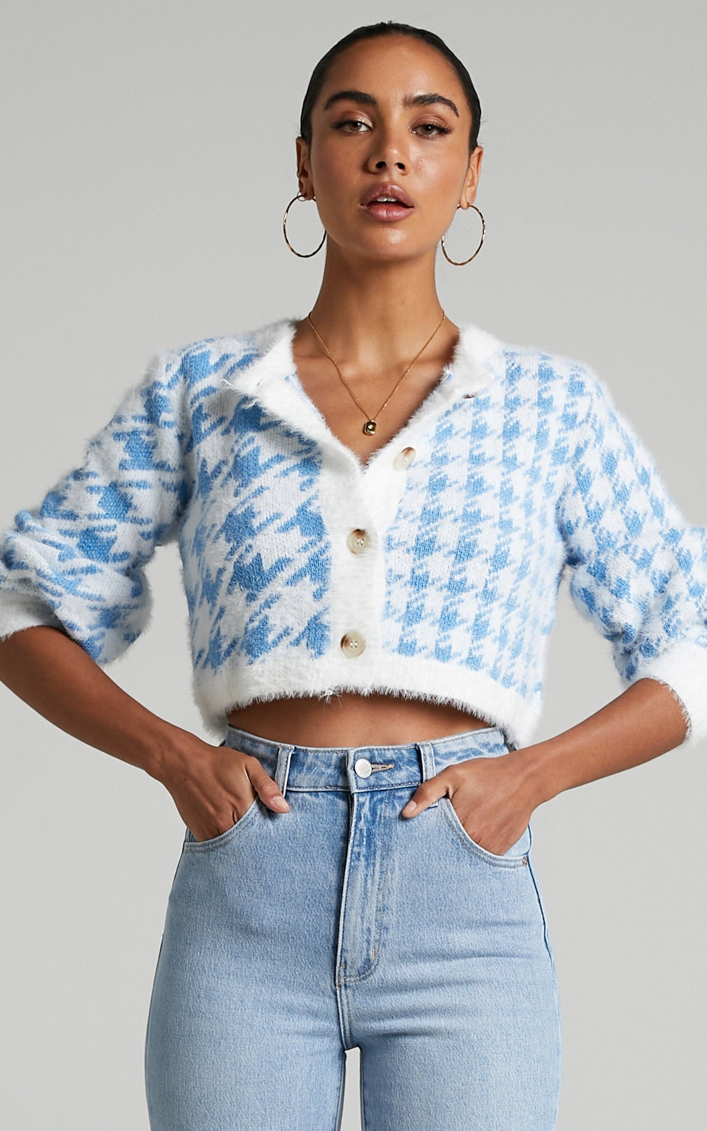 Darshni Cardigan Two Piece Set in Blue Check