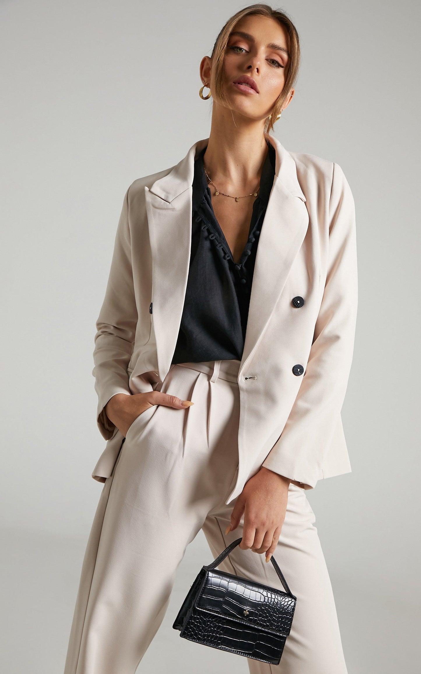 Davena Double Breasted Blazer in Sand