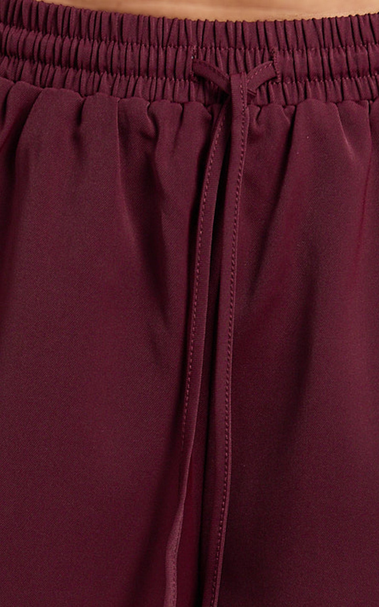 Davi Pants - Drawstring Waist Contrast Panel Tailored Pants in Burgundy