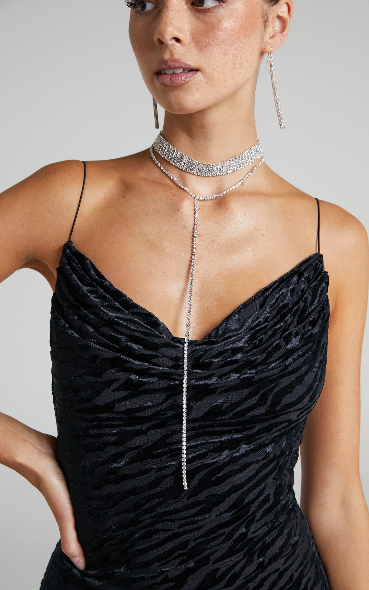 Deedee Diamante Drop Necklace in Silver