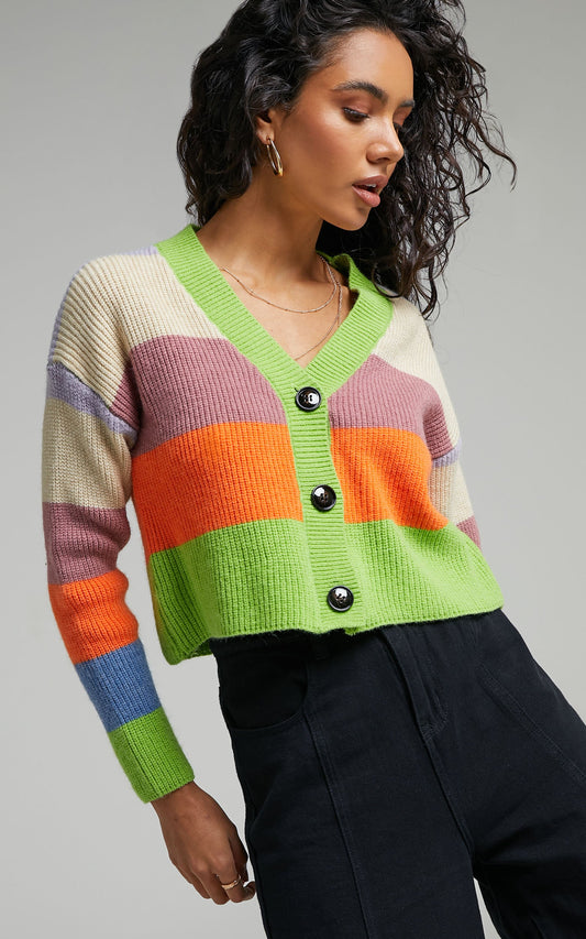 Deidre Button Up Knit Cardigan in Multi