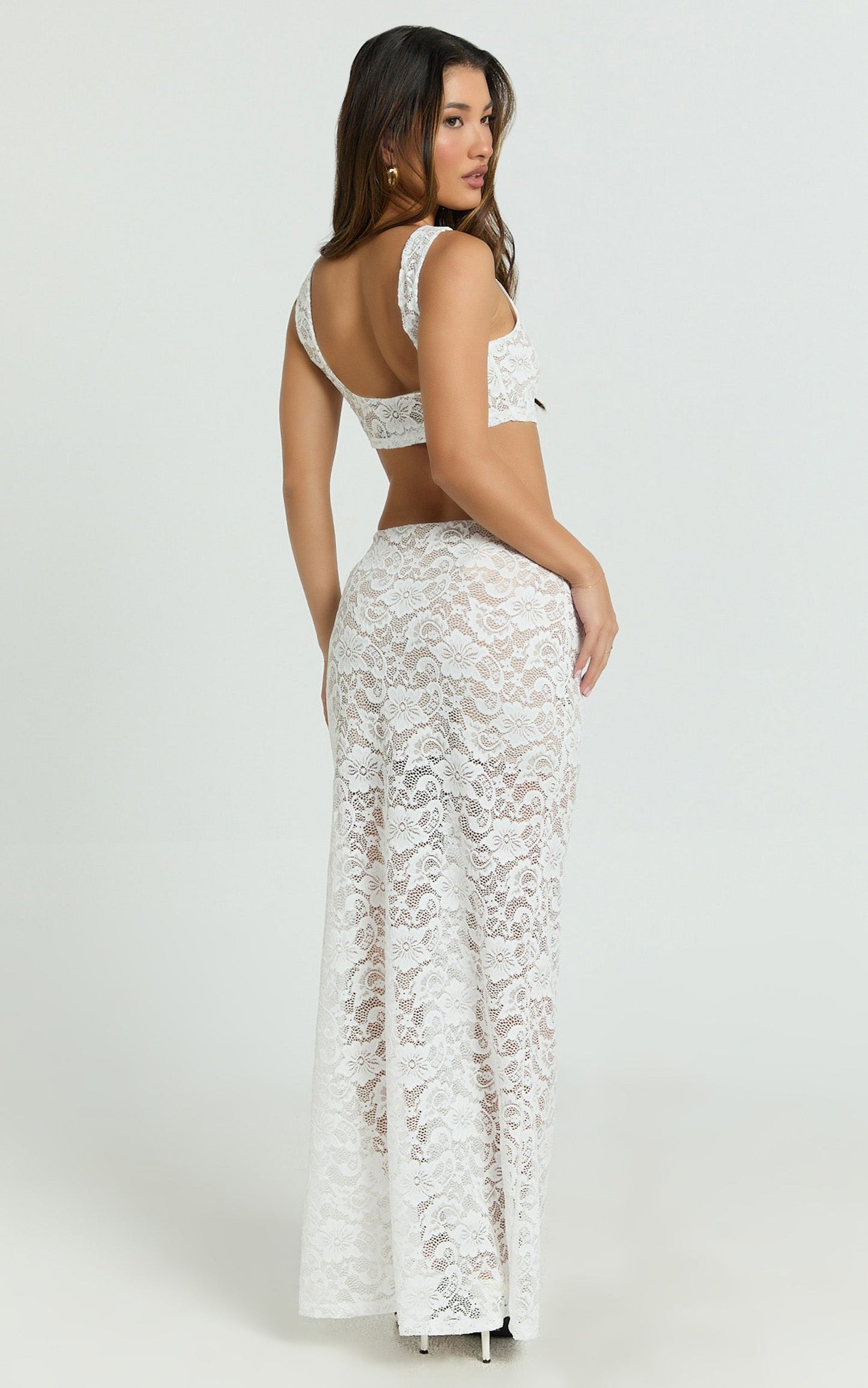Demetria Two Piece Top and Skirt Set - Boat Neck Crop Top and Gathered Waist Maxi Skirt Set in White