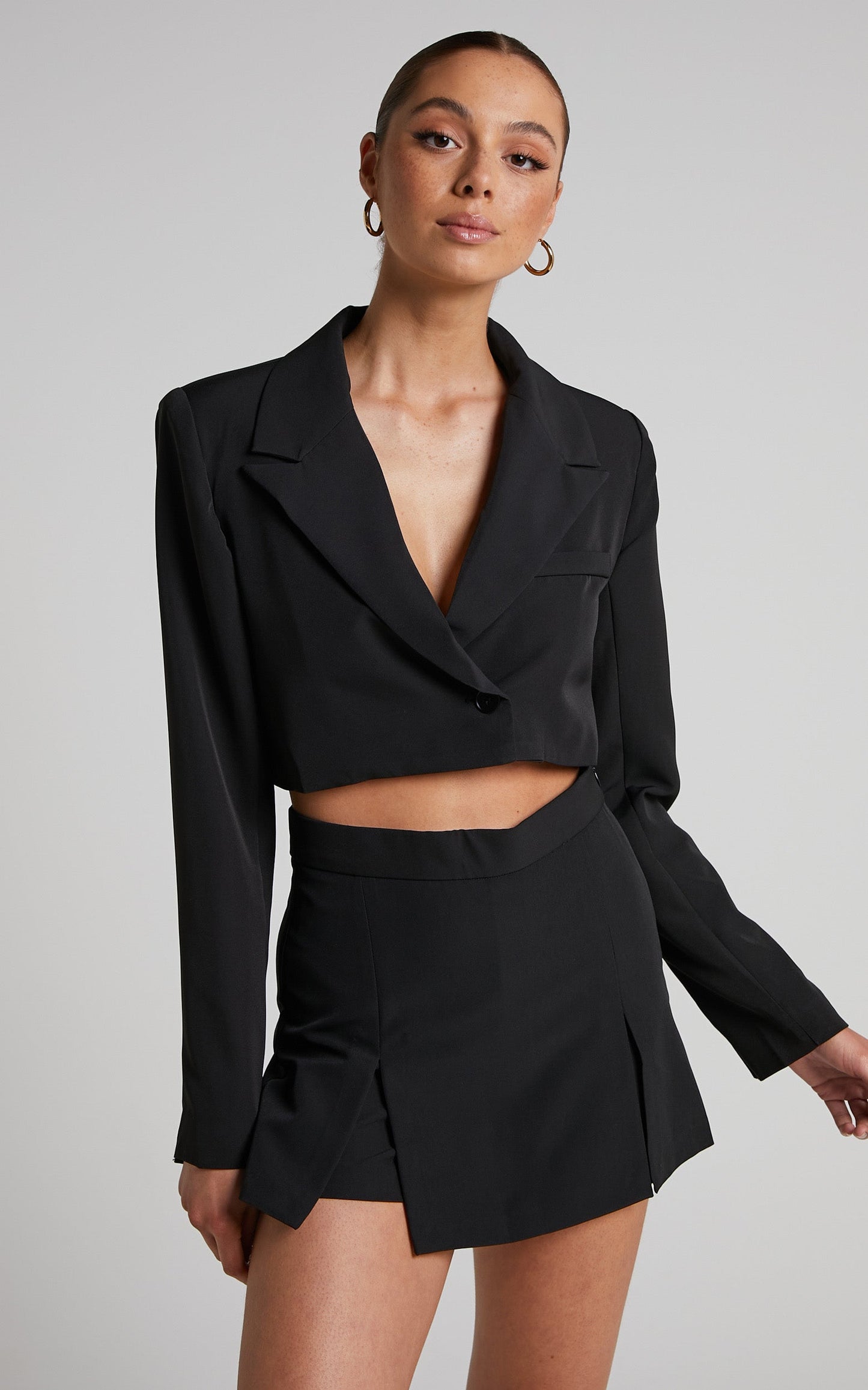 Denali Two Piece Set - Cropped Blazer and Mini Skort in Black