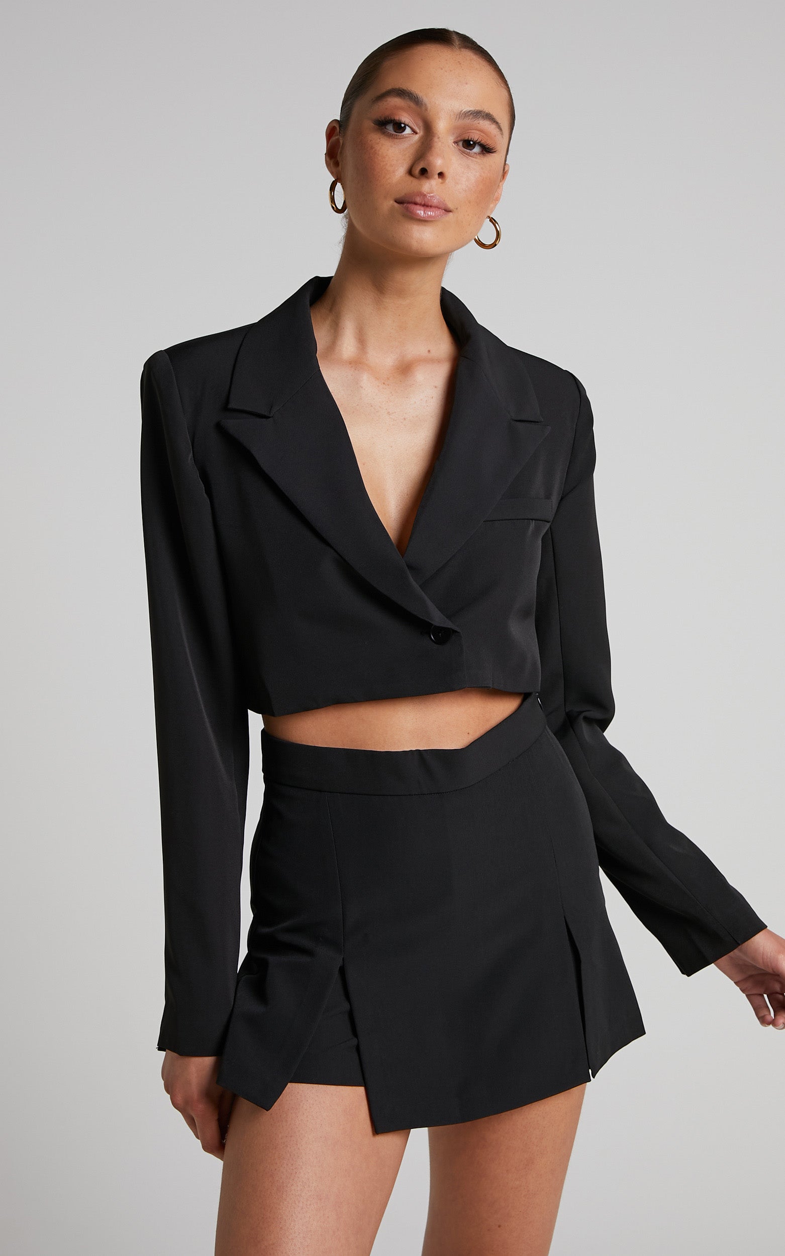 Denali Two Piece Set - Cropped Blazer and Mini Skort in Black