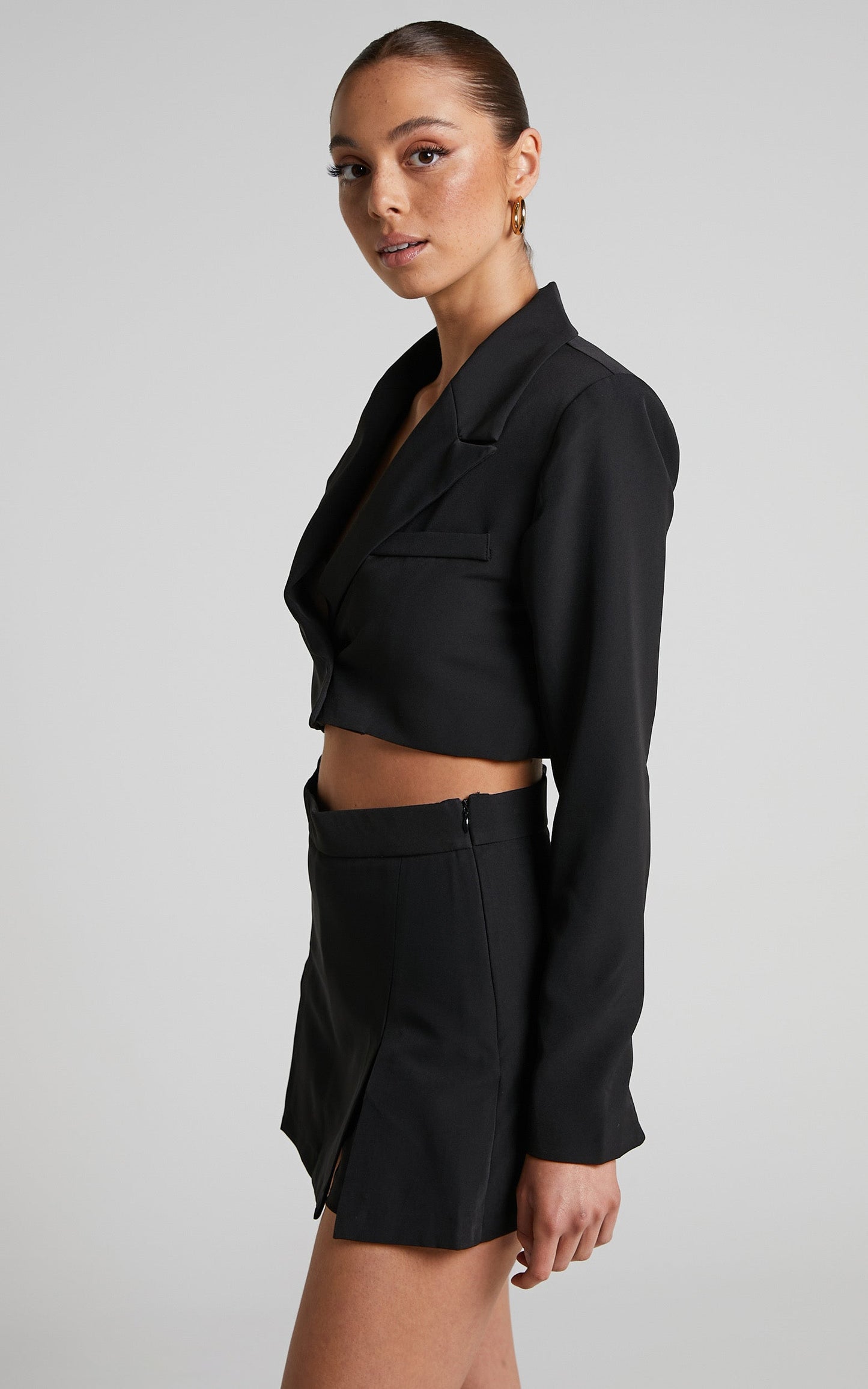 Denali Two Piece Set - Cropped Blazer and Mini Skort in Black