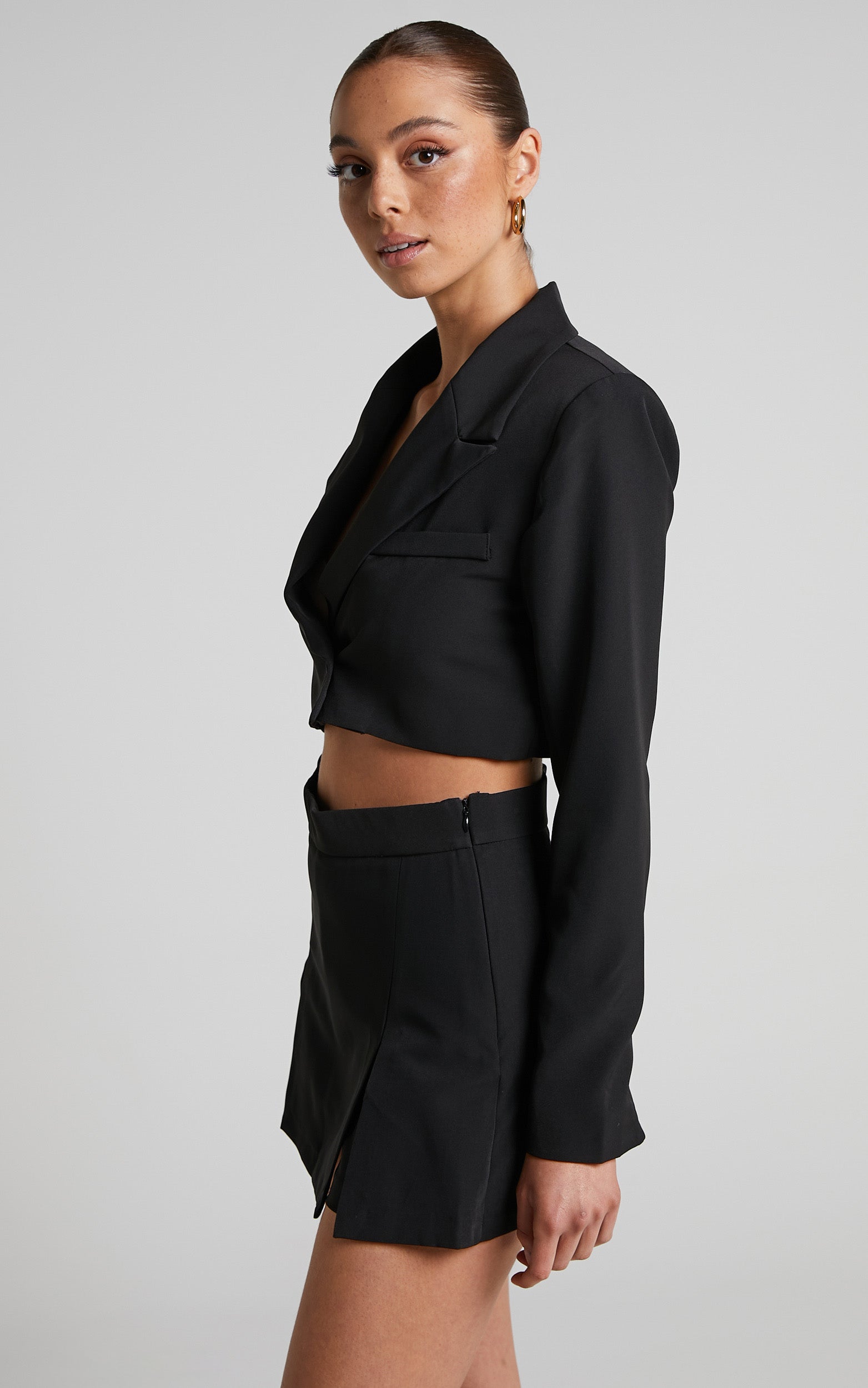 Denali Two Piece Set - Cropped Blazer and Mini Skort in Black