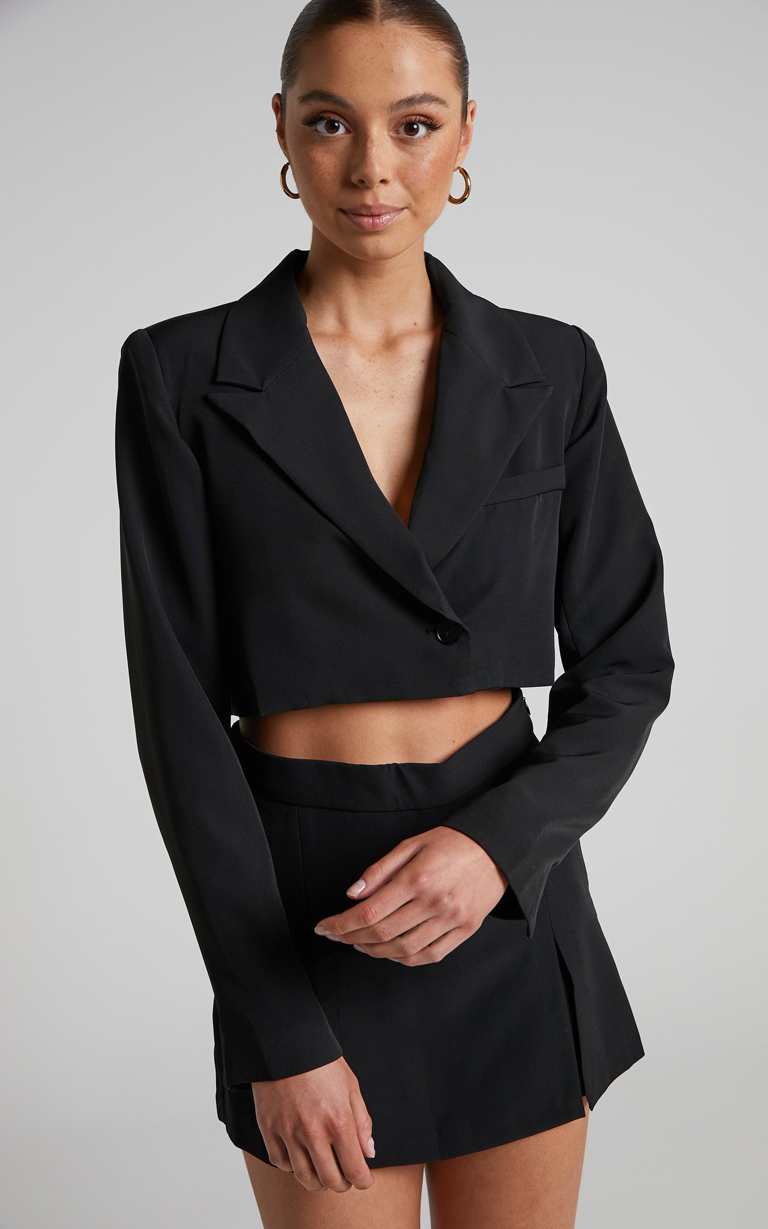 Denali Two Piece Set - Cropped Blazer and Mini Skort in Black