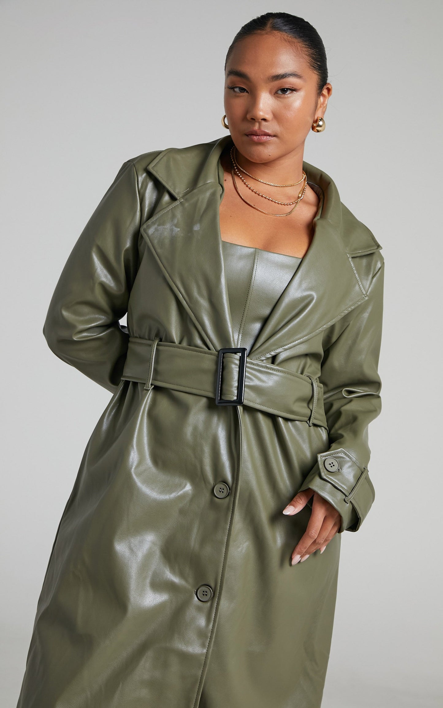 Desdemona Coat - Belted Trench Coat in OLIVE