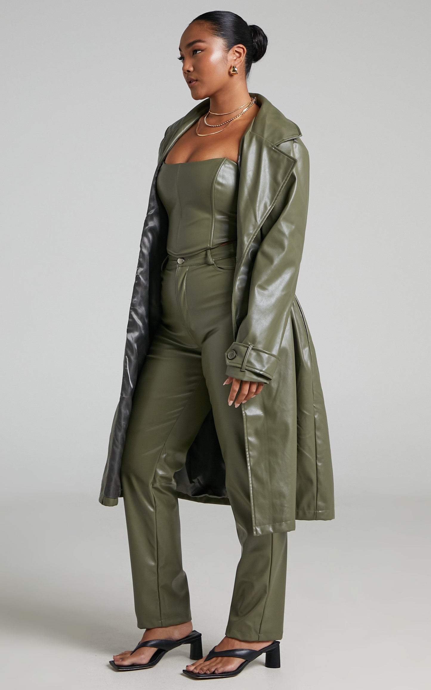 Desdemona Coat - Belted Trench Coat in OLIVE