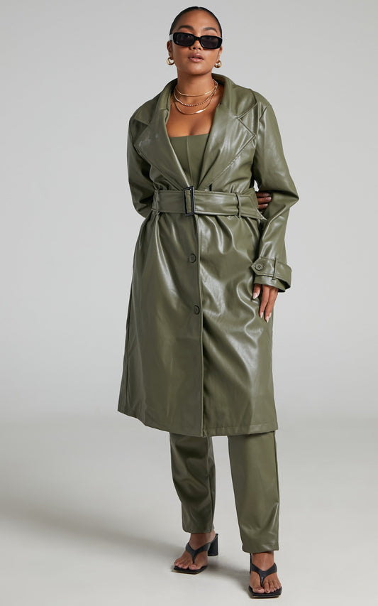 Desdemona Coat - Belted Trench Coat in OLIVE