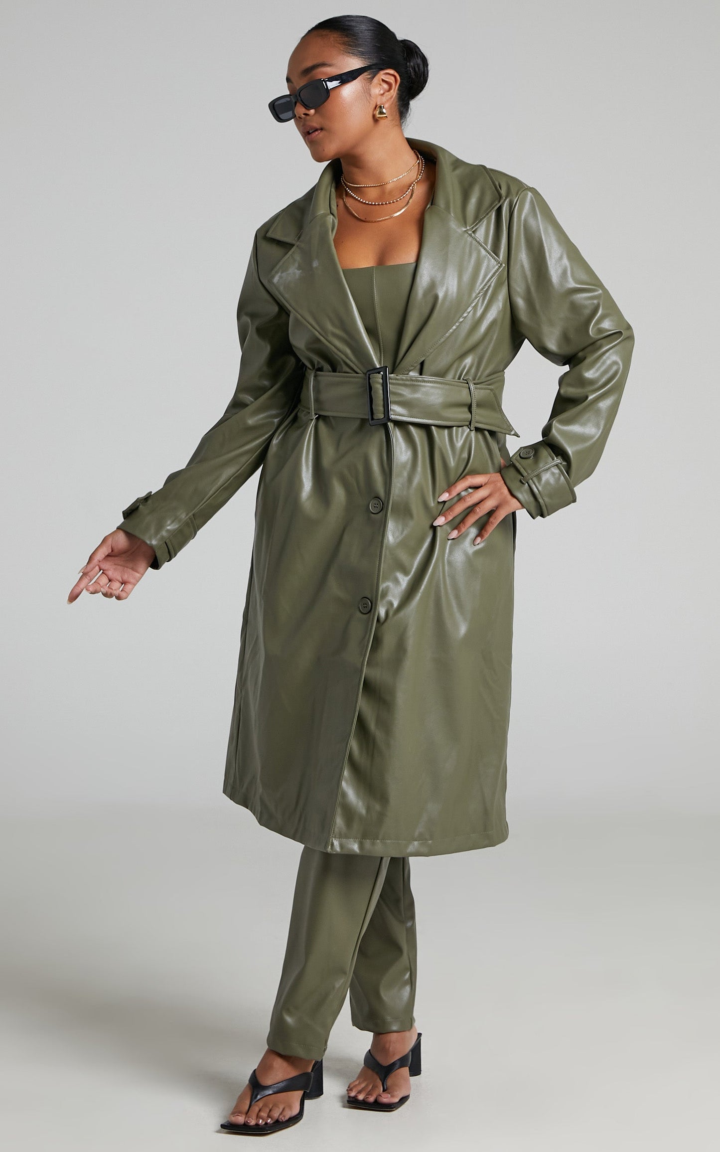 Desdemona Coat - Belted Trench Coat in OLIVE