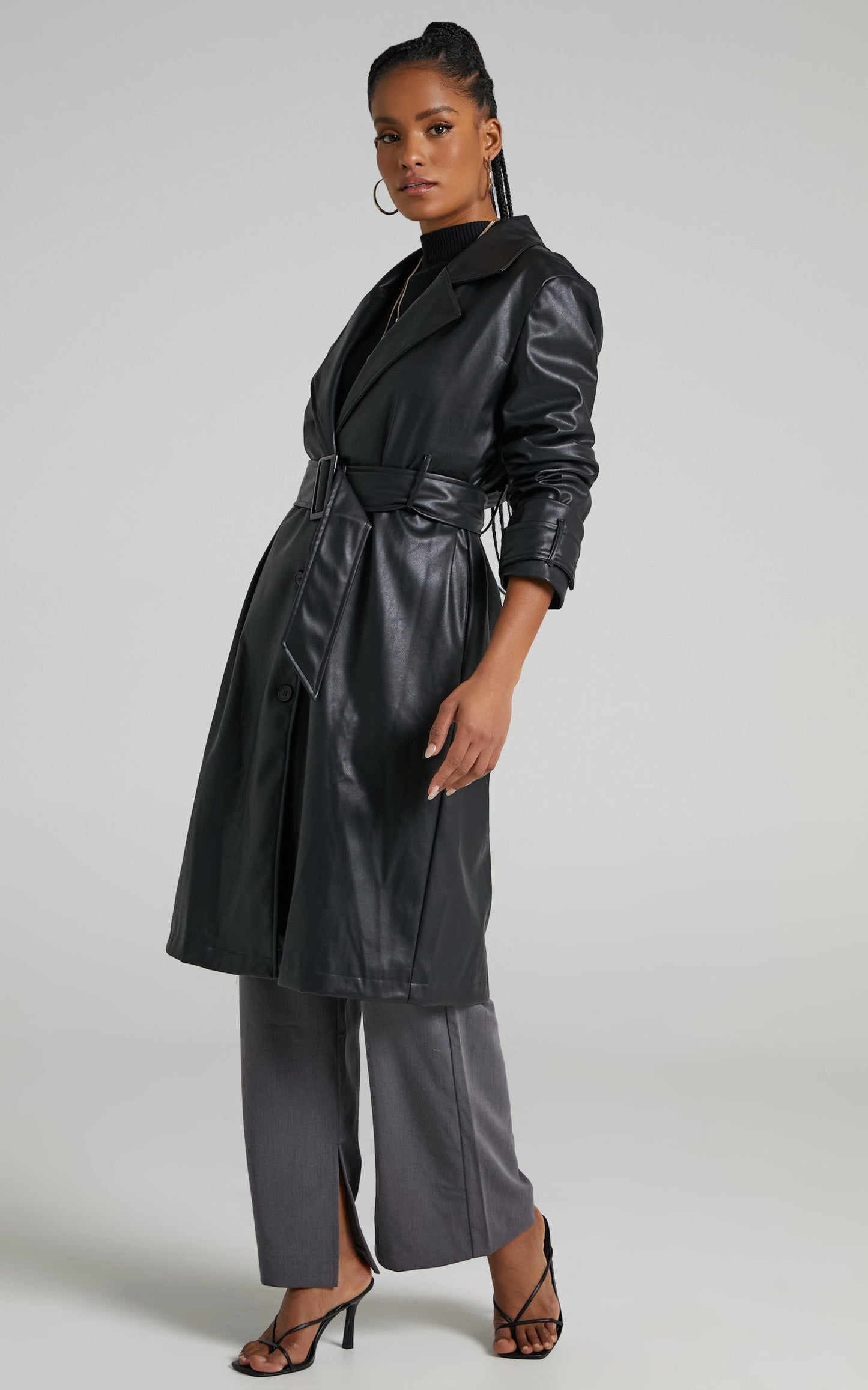 Desdemona Coat - Belted Trench Coat in Black