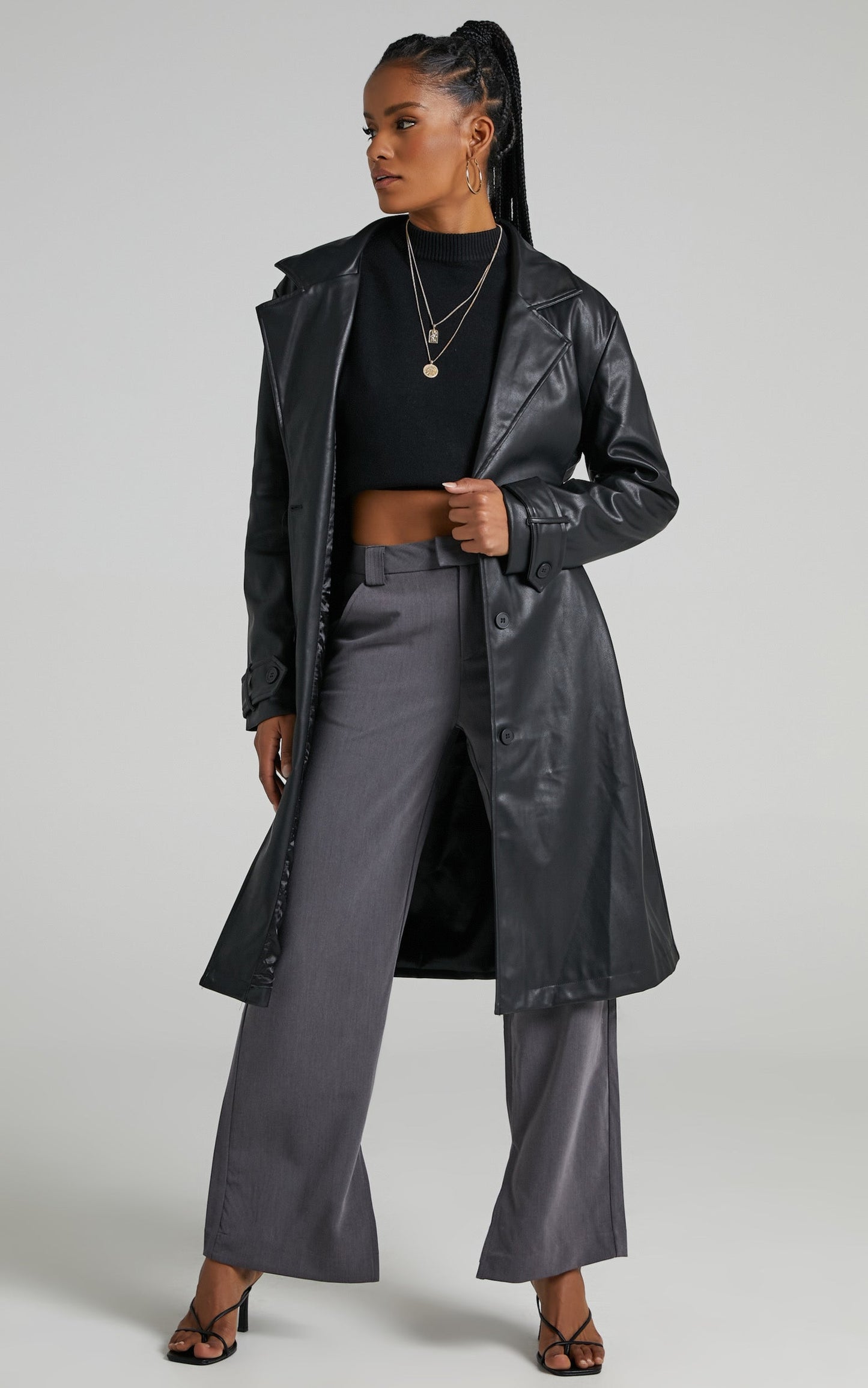 Desdemona Coat - Belted Trench Coat in Black