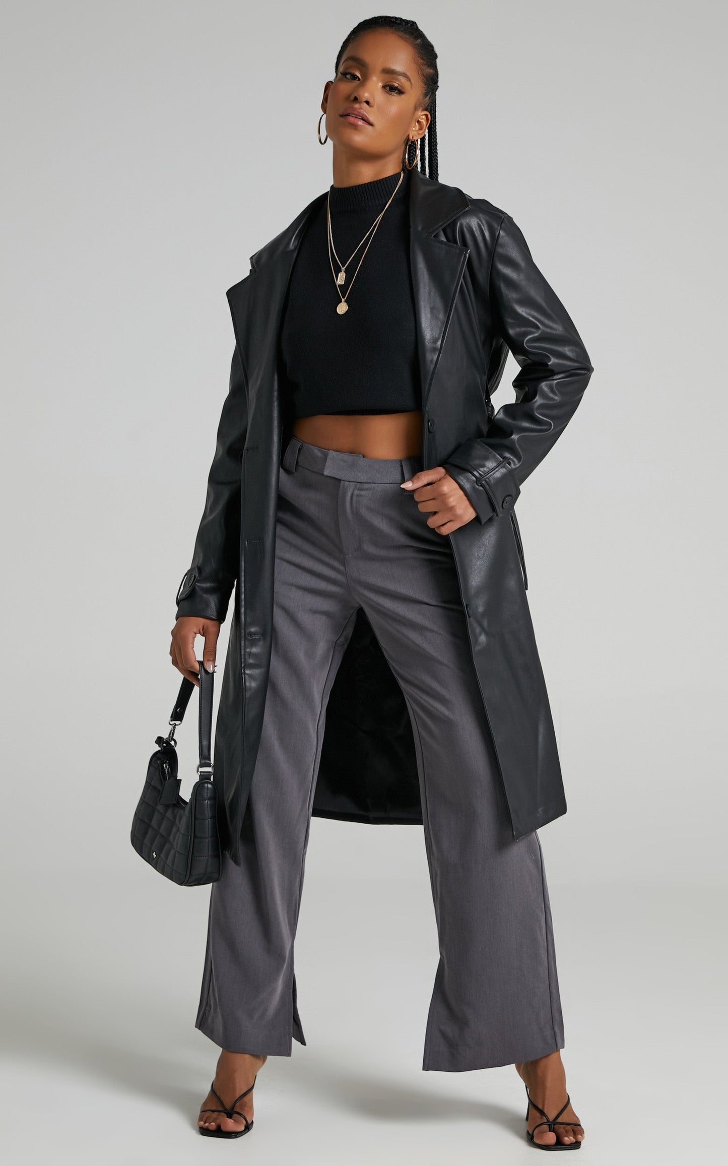Desdemona Coat - Belted Trench Coat in Black