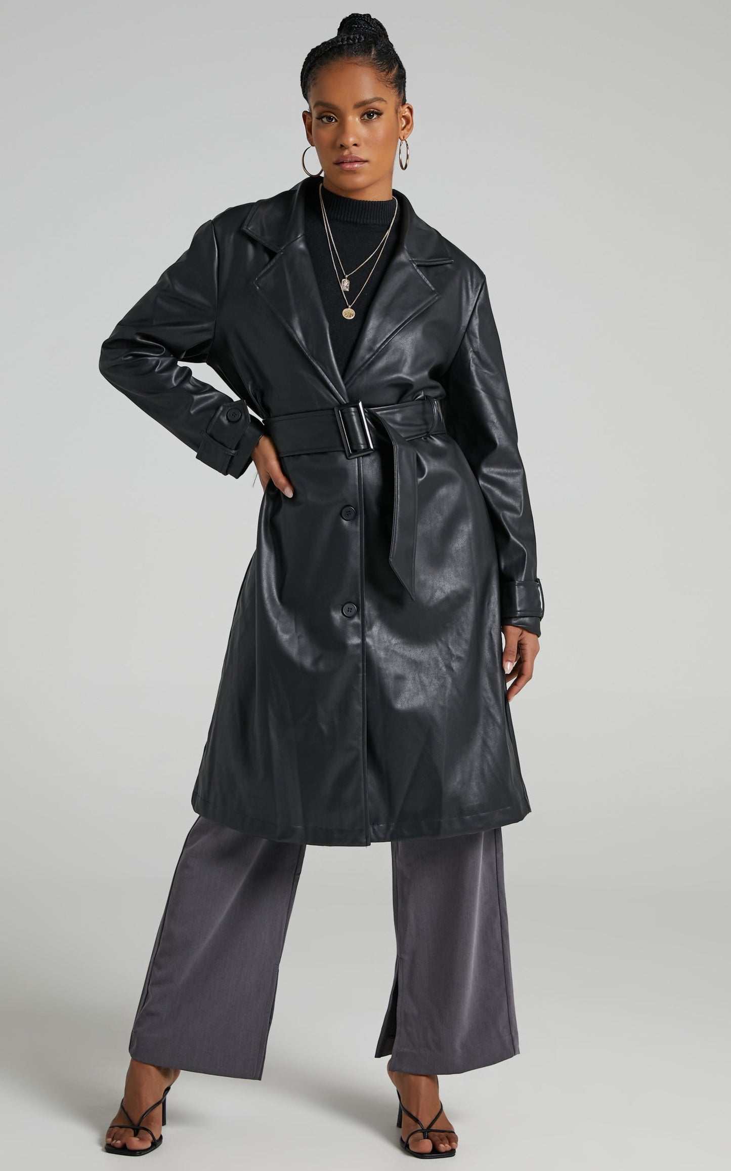 Desdemona Coat - Belted Trench Coat in Black