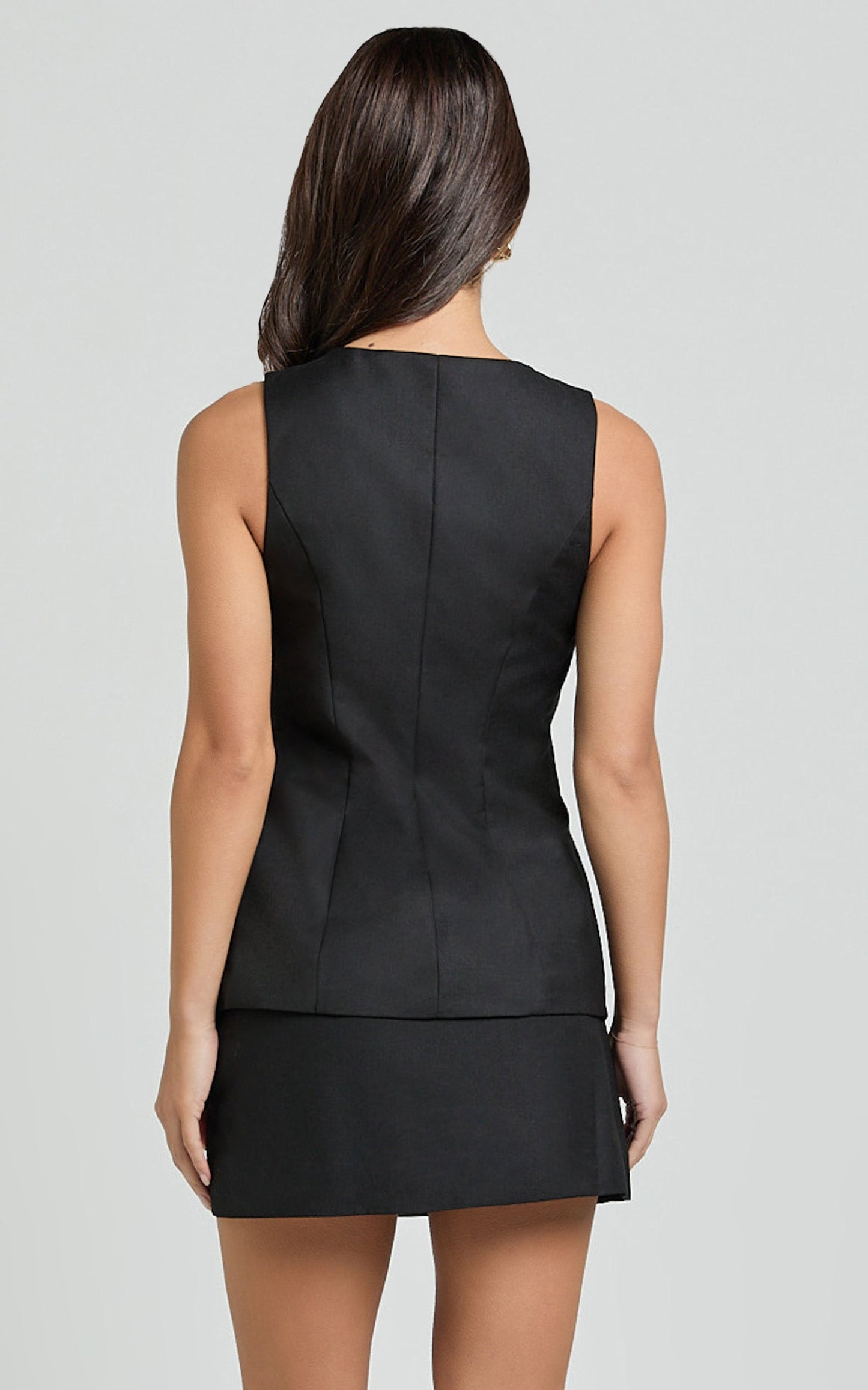 Desi Top - Longline Crew Neck Vest Top in Black