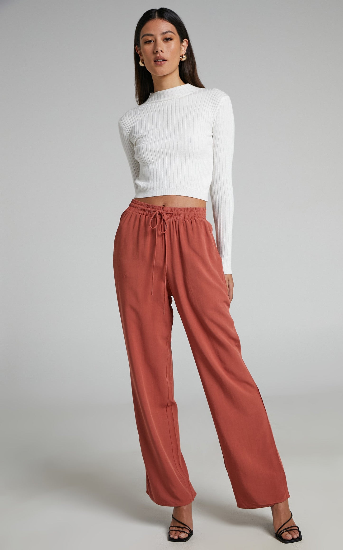 Devina High Waisted Straight Leg Pants in Clay
